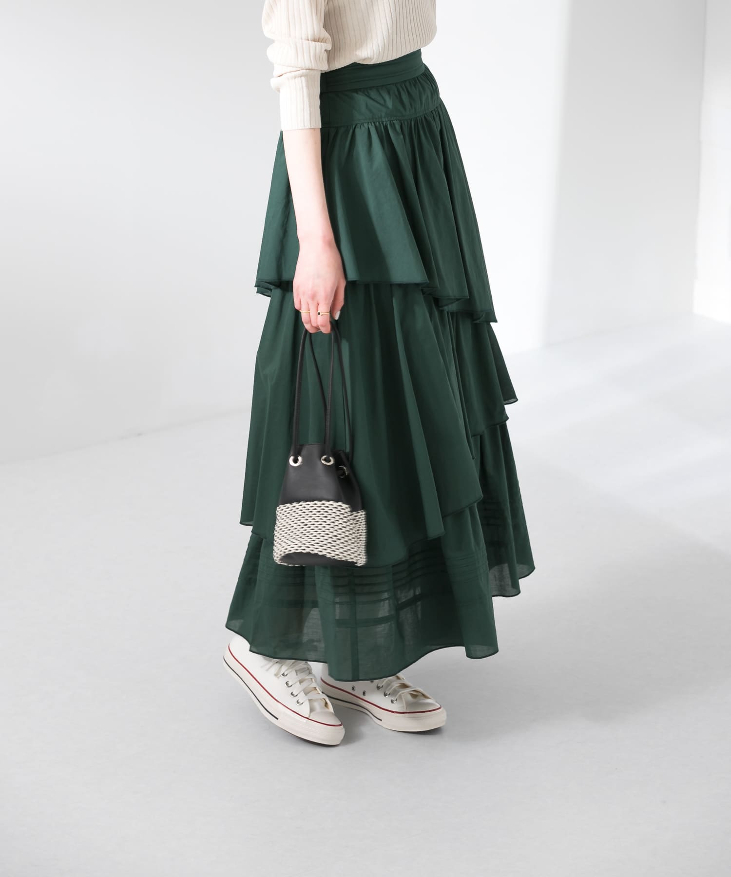 ランダムティアードロングスカート GREEN FREE