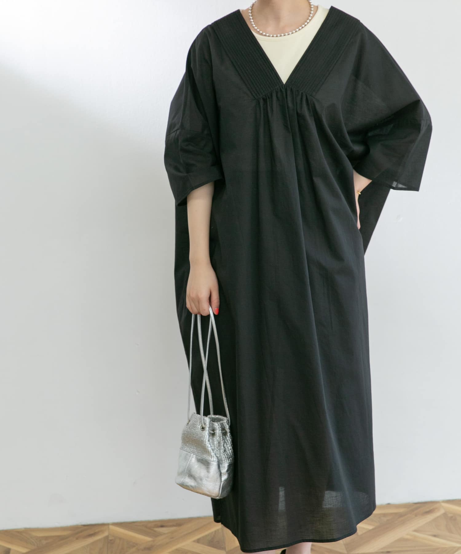 カフタンワンピース BLACK FREE