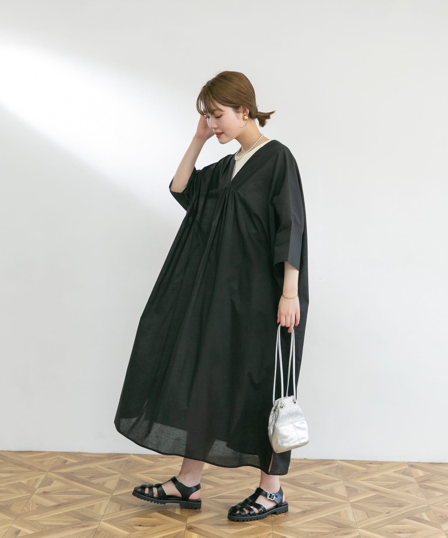カフタンワンピース BLACK FREE
