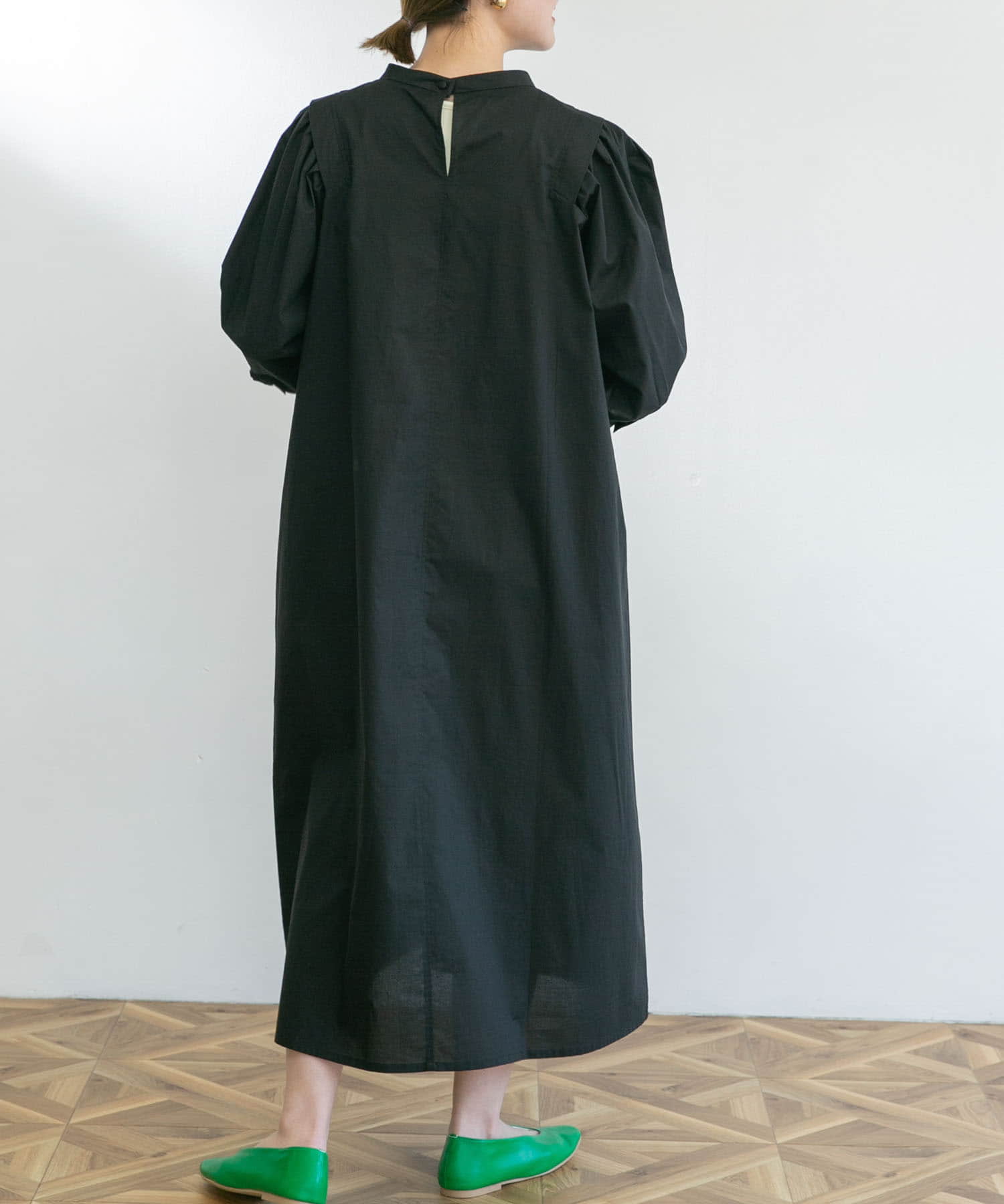 スタンドカラーシャツワンピース BLACK FREE