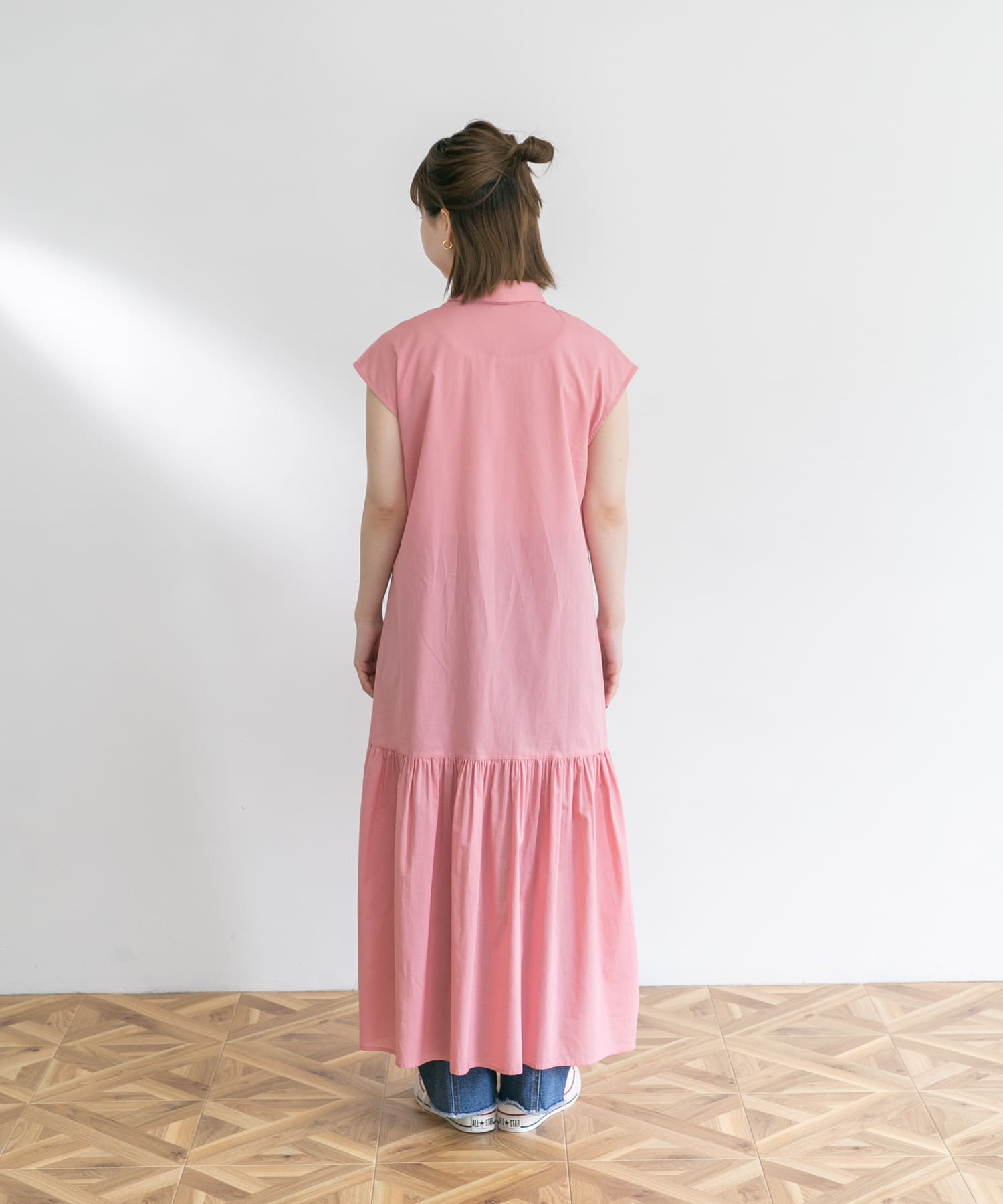 フレンチスリーブマキシシャツワンピース PINK FREE