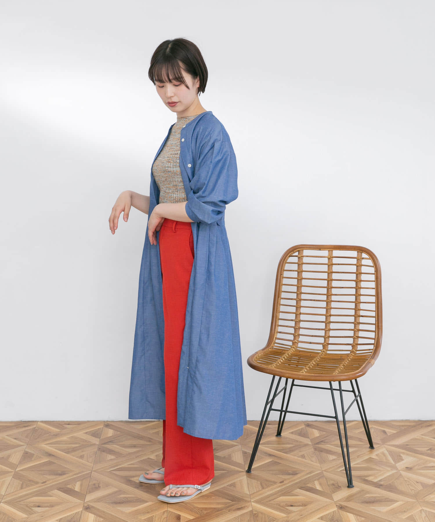 『UR TECH Smart Linen Touch』ウエストタックワンピース CHAMBRAY S
