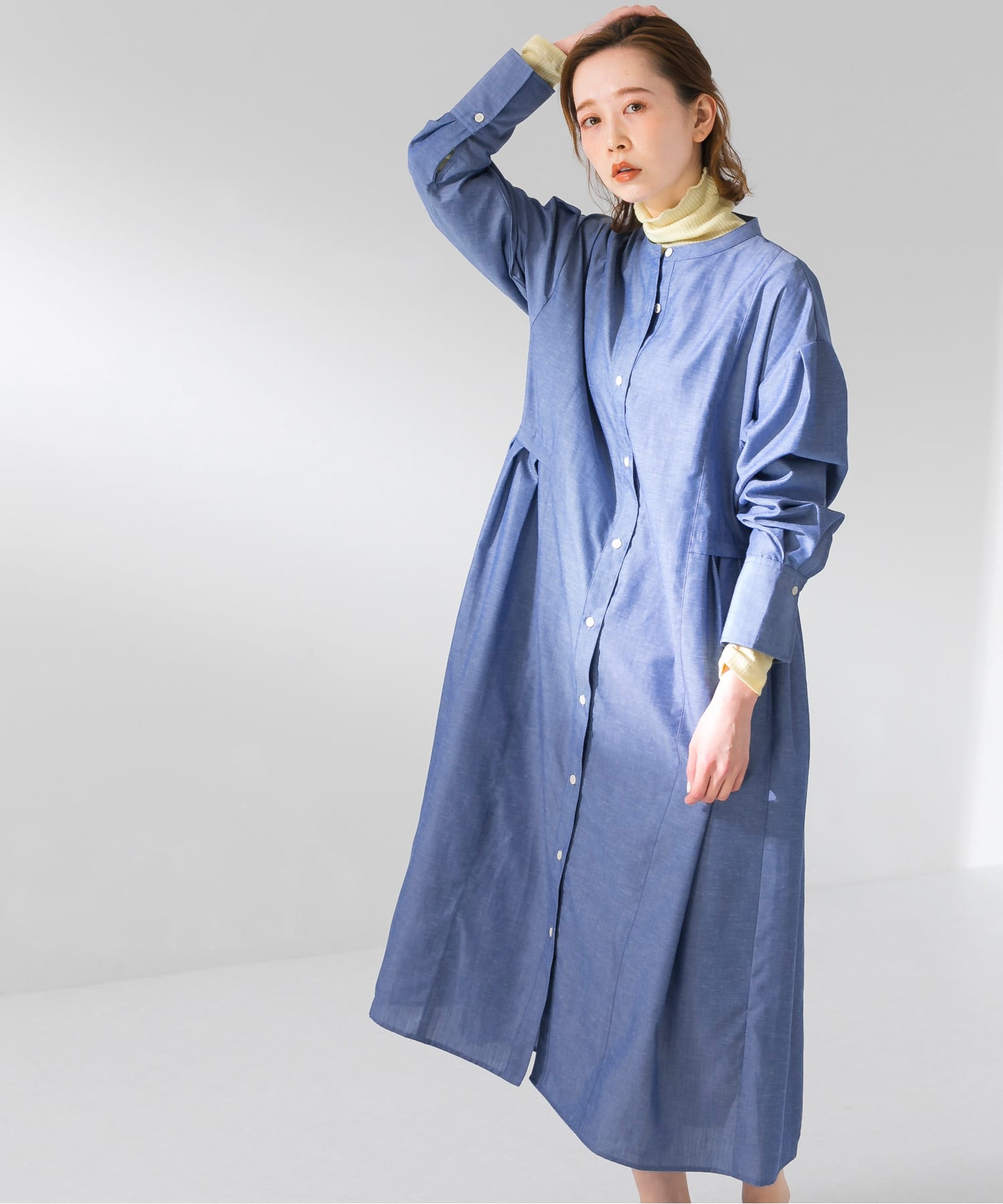 『UR TECH Smart Linen Touch』ウエストタックワンピース CHAMBRAY S