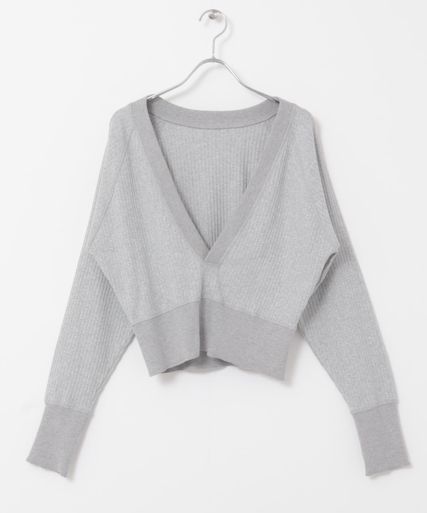 深Vネックショート丈プルオーバー GRAY FREE