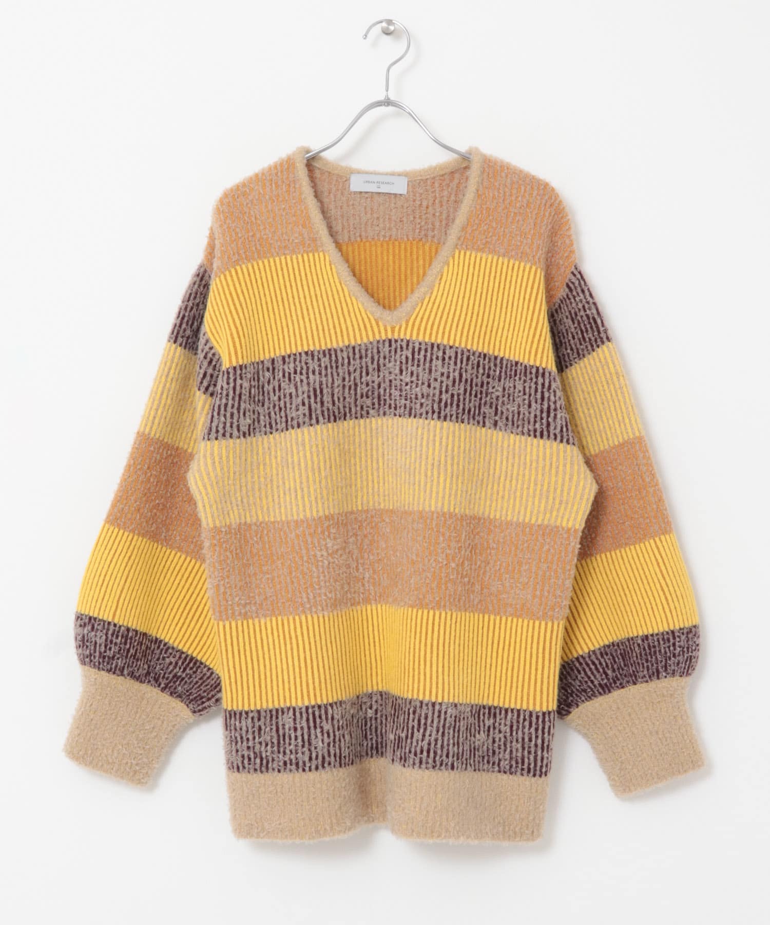 配色ニットプルオーバー YELLOW FREE
