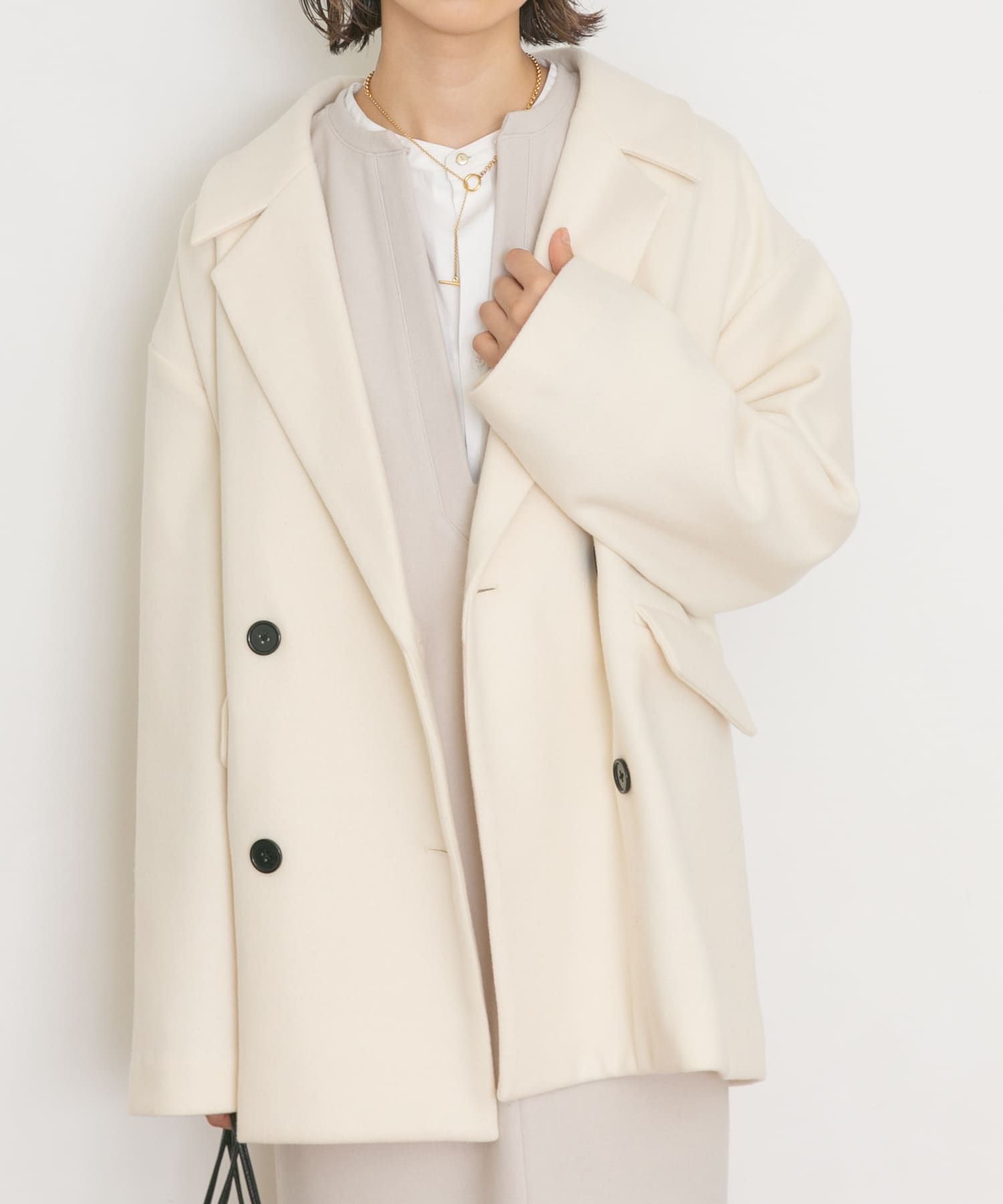【クリーニング済み】ベージュ フリース ダブルブレストコート　アーバンリサーチ クリーニング済み】ベージュ フリース ダブルブレストコート