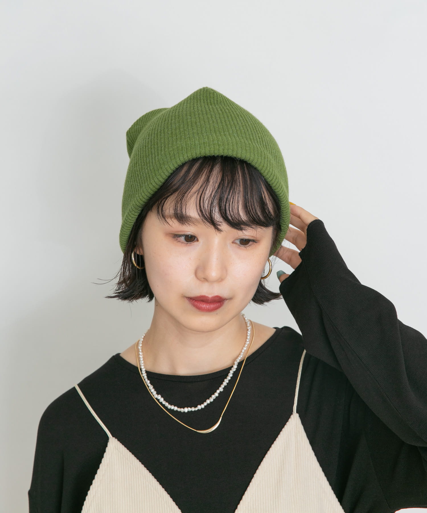 リブニット帽 GREEN FREE