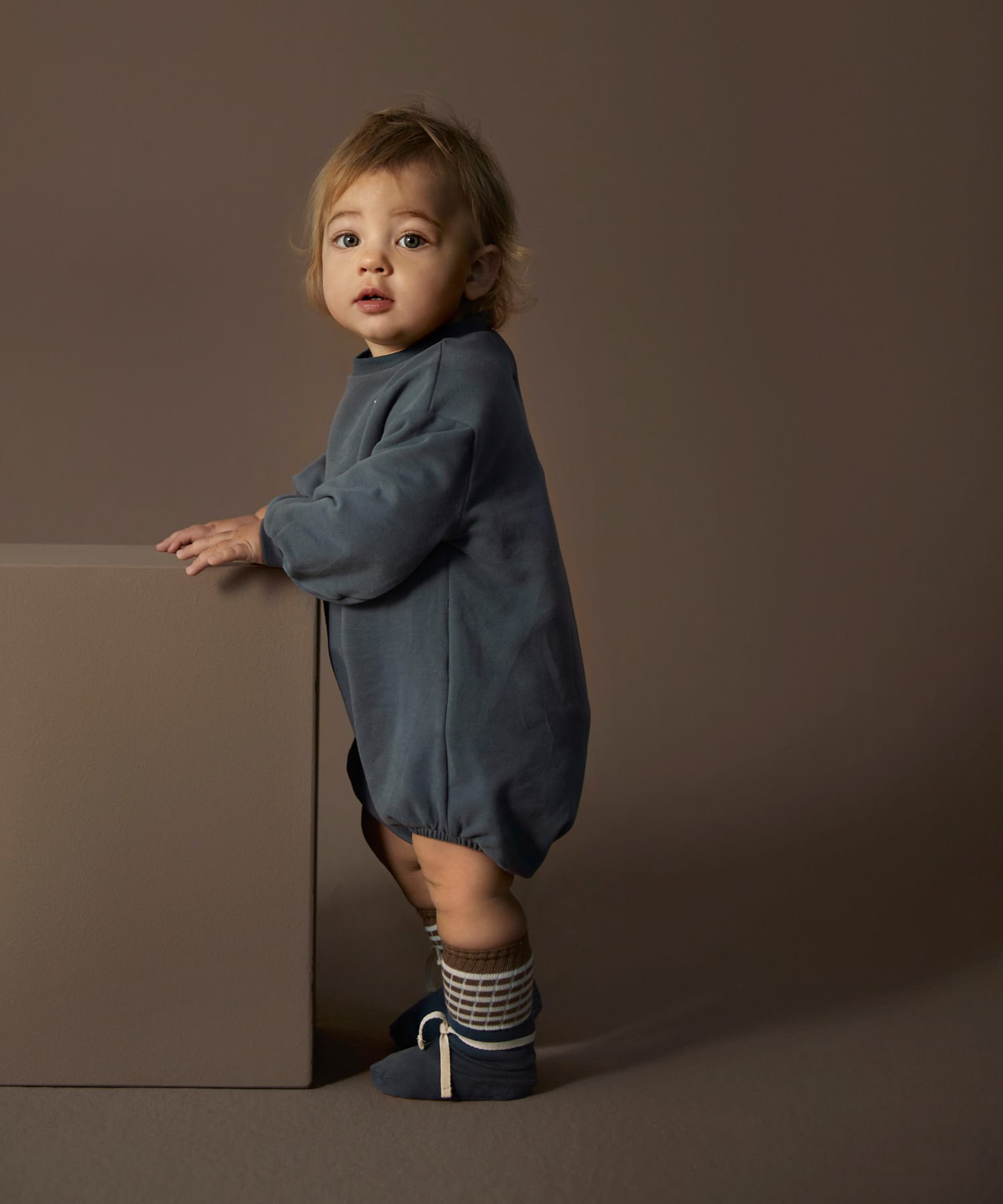 GRAY LABEL　BABY SWEAT ROMPER Blue Grey 3-6m