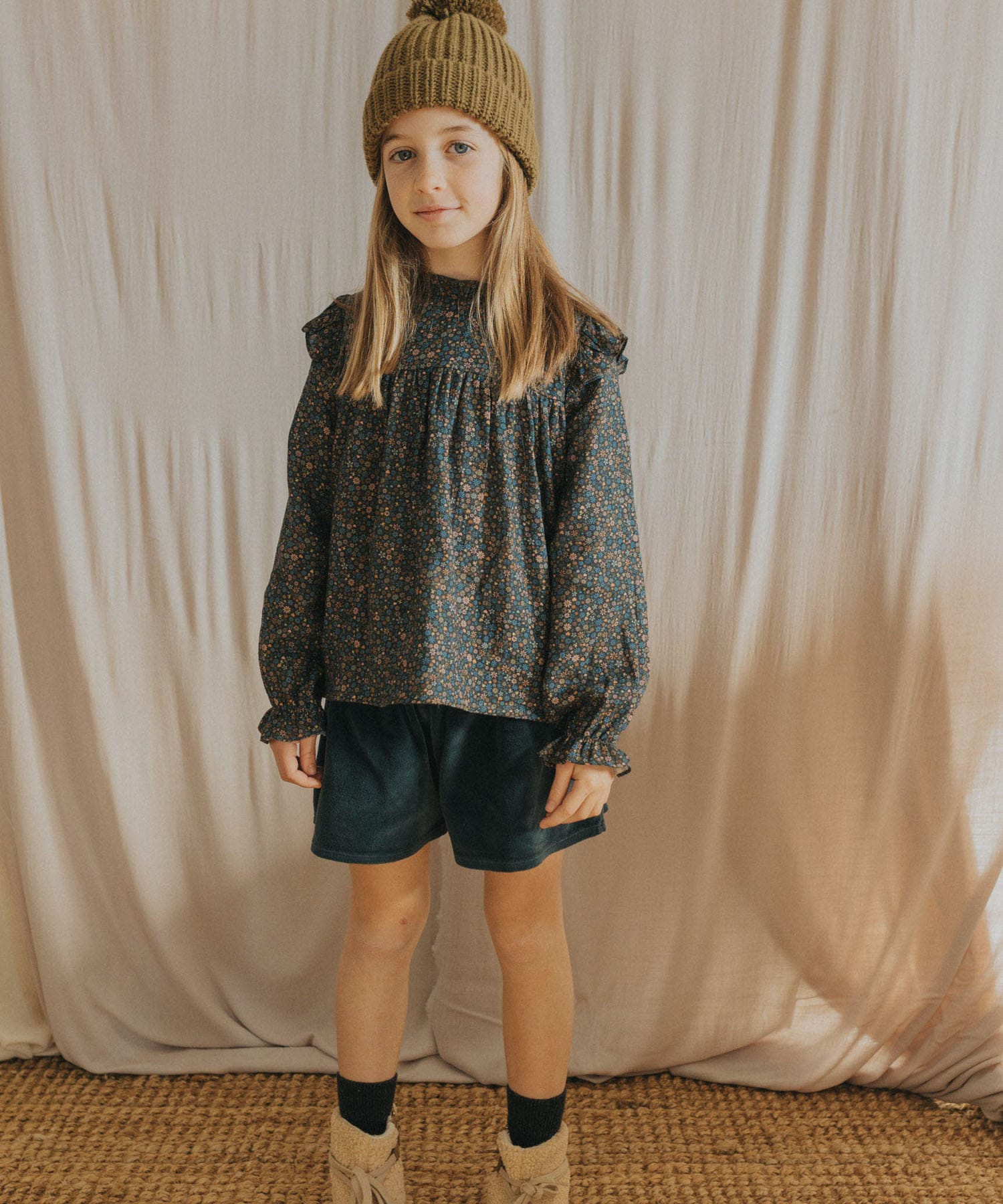 buho　VELVET SKIRT-SHORT DEEPFOREST 2y