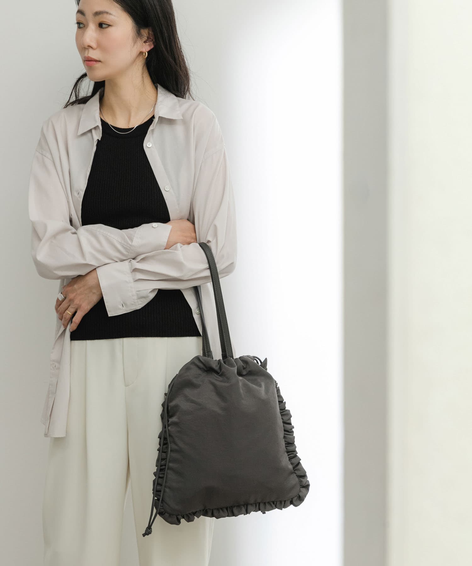 hun RODESKO　Frill 2WAYフリル巾着トートバッグ GRAY one