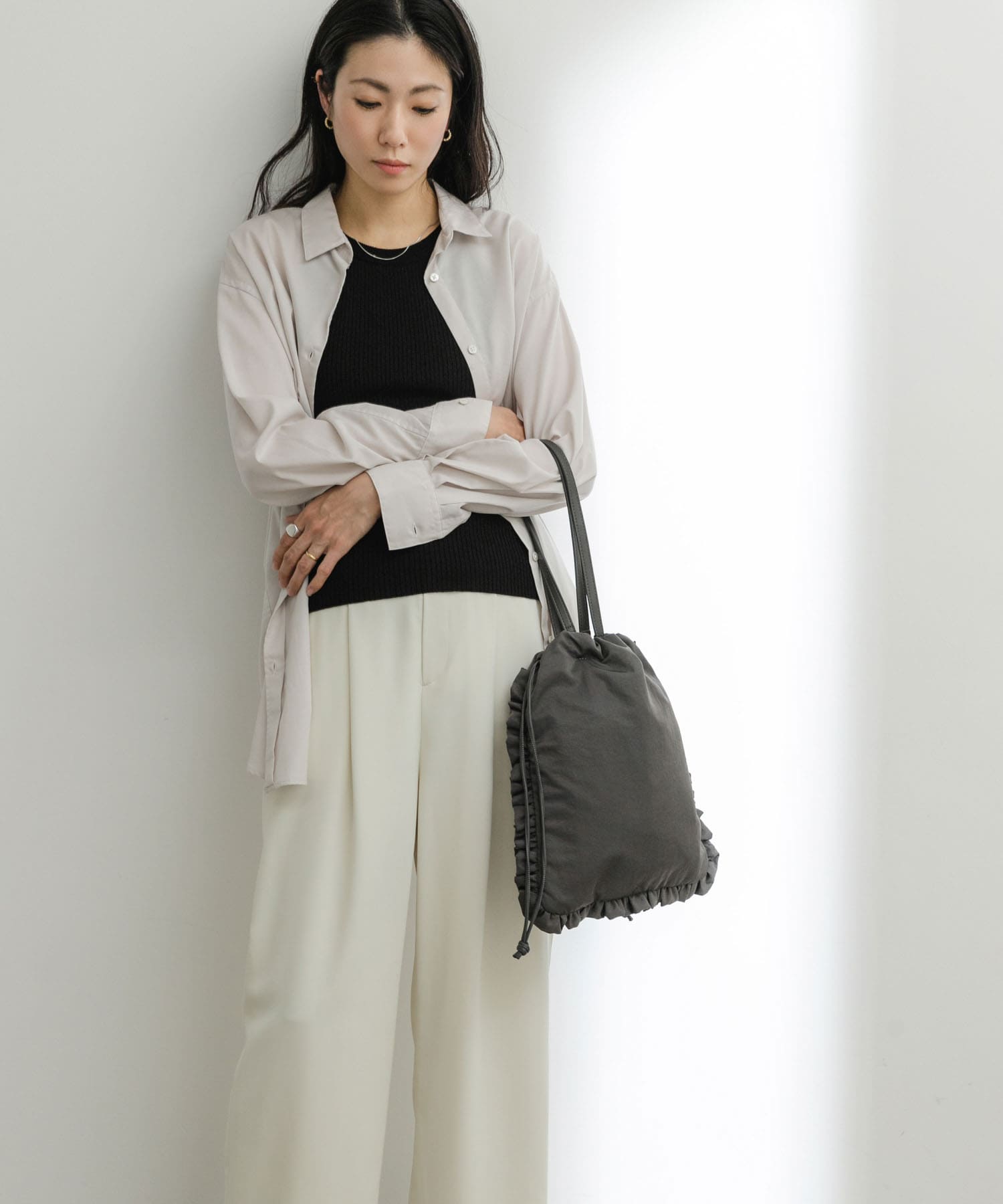 hun RODESKO　Frill 2WAYフリル巾着トートバッグ GRAY one