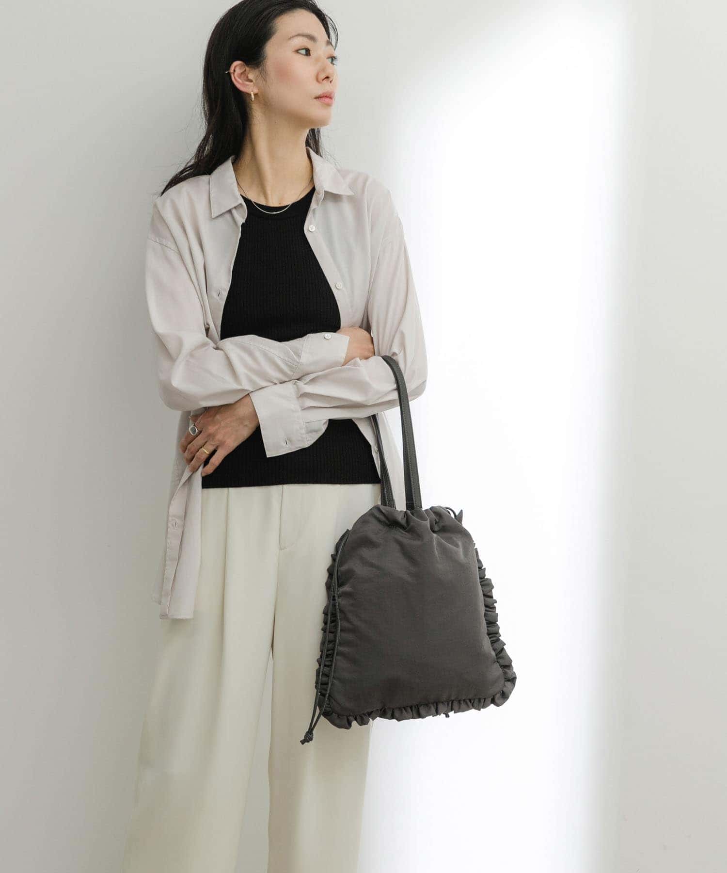 hun RODESKO　Frill 2WAYフリル巾着トートバッグ GRAY one