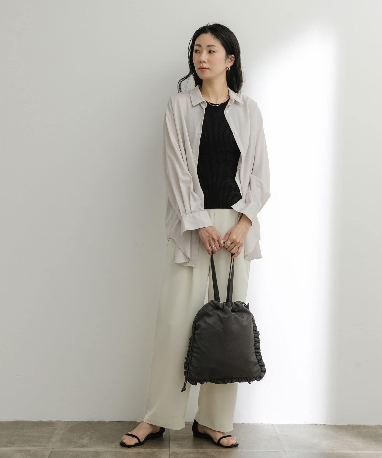 hun RODESKO　Frill 2WAYフリル巾着トートバッグ GRAY one