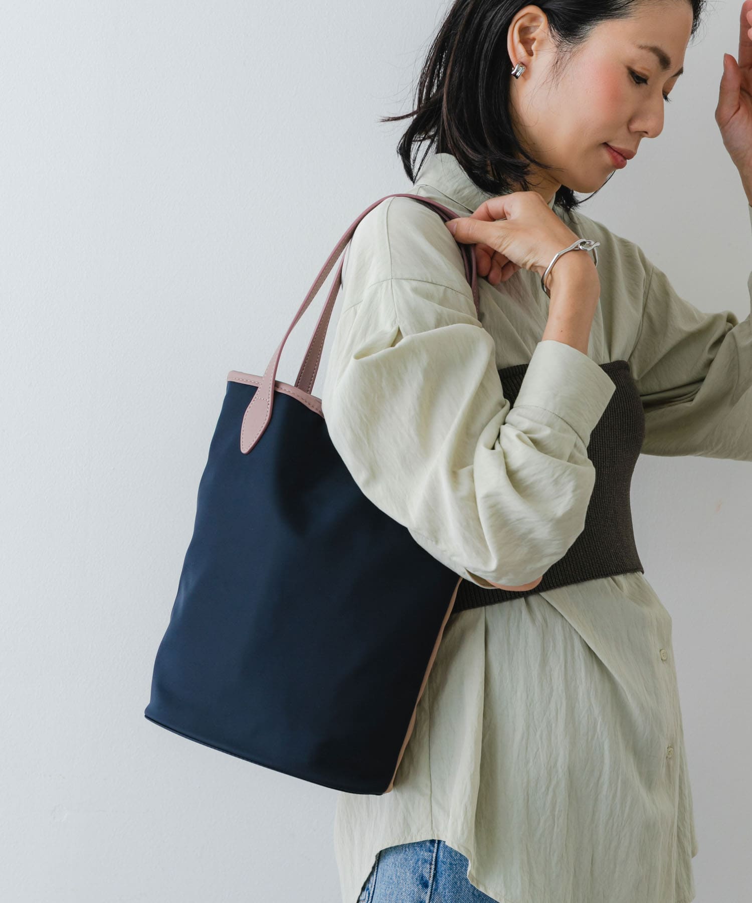 hun RODESKO　Two Tone 2トーン配色トートバッグ NAVYxMAUVE one