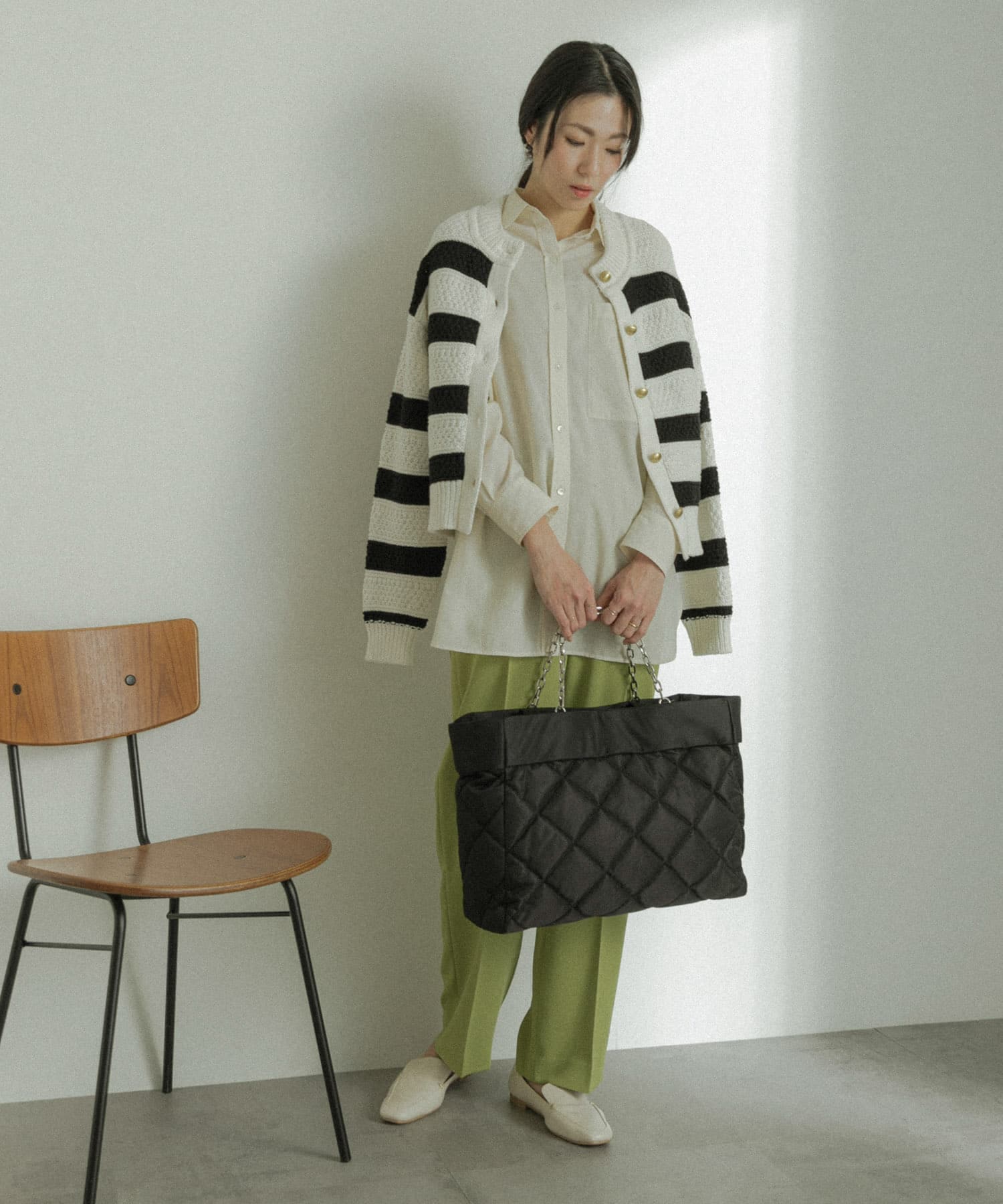 hun RODESKO　Quilting tote キルティングチェーン2wayトートバッグ BLACK one