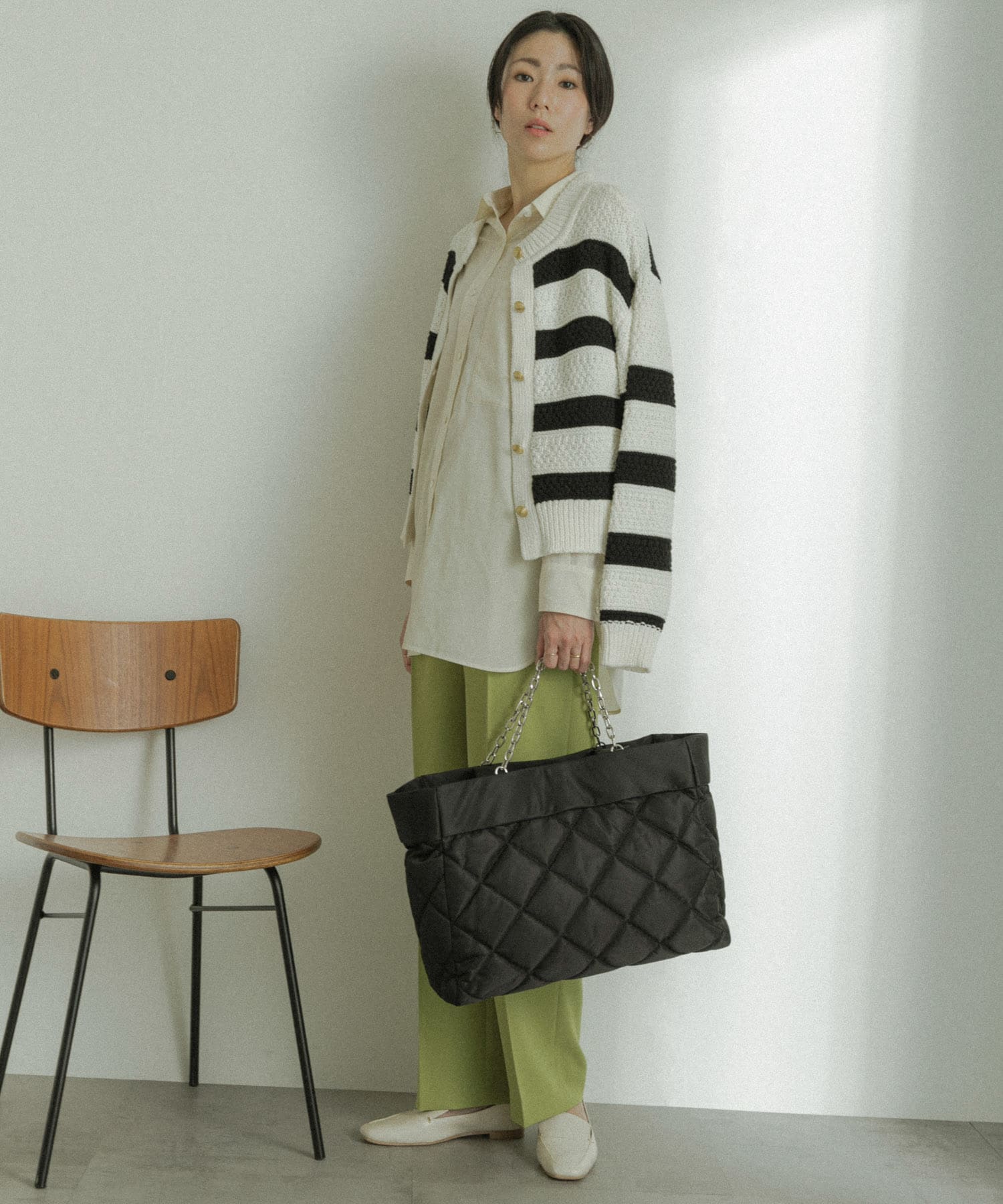 hun RODESKO　Quilting tote キルティングチェーン2wayトートバッグ BLACK one