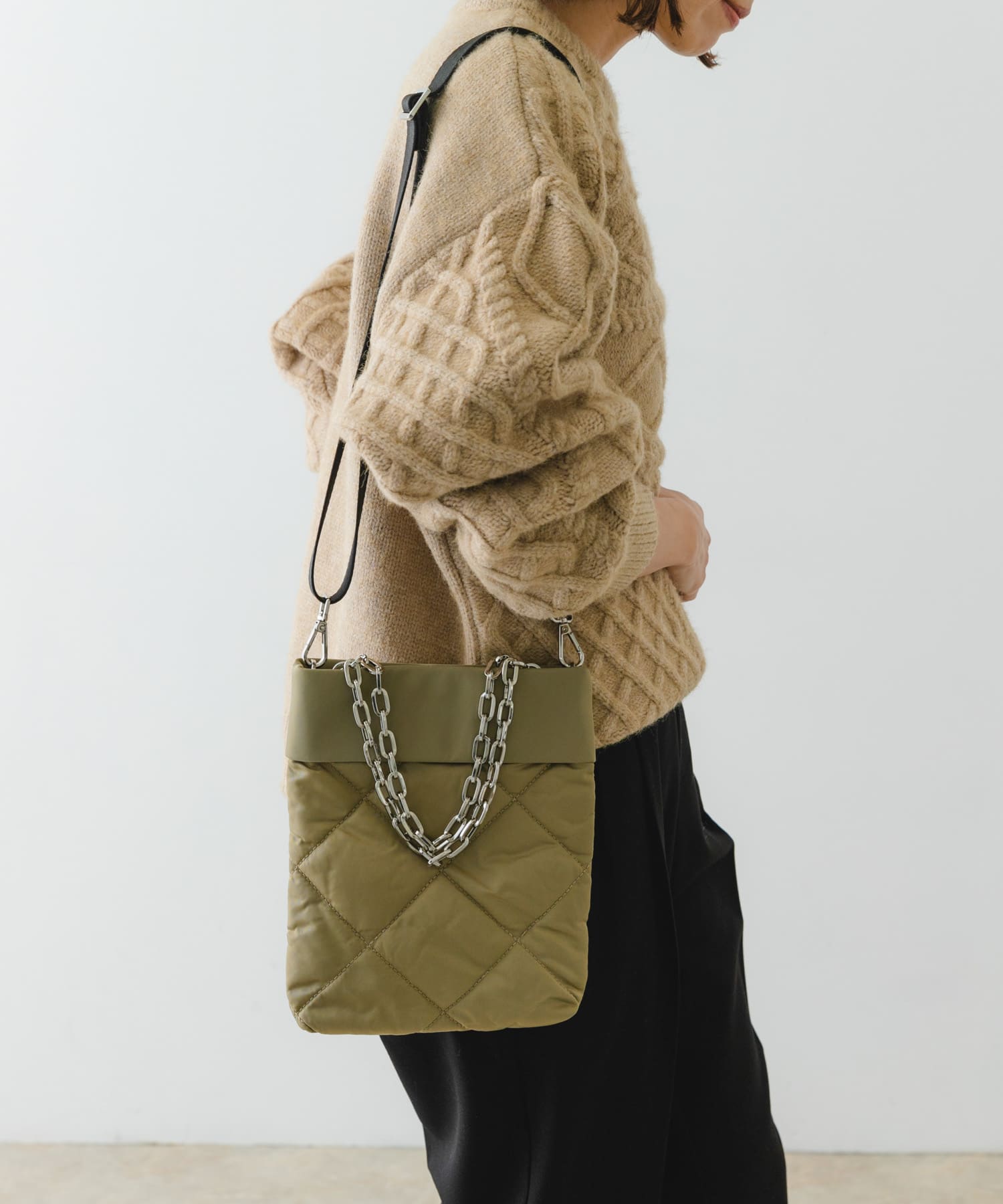hun RODESKO　Quilting mini キルティングチェーン2wayショルダーバッグ L.KHAKI one