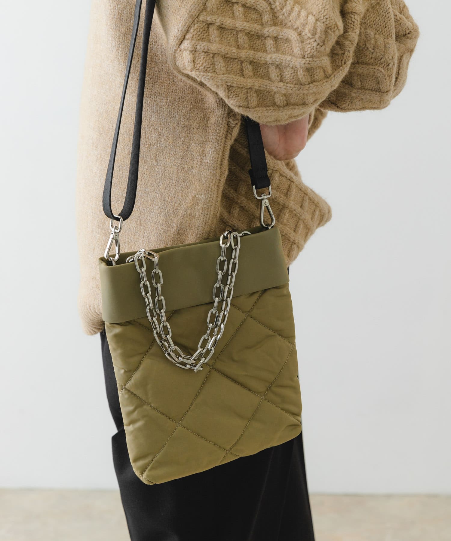 hun RODESKO　Quilting mini キルティングチェーン2wayショルダーバッグ L.KHAKI one