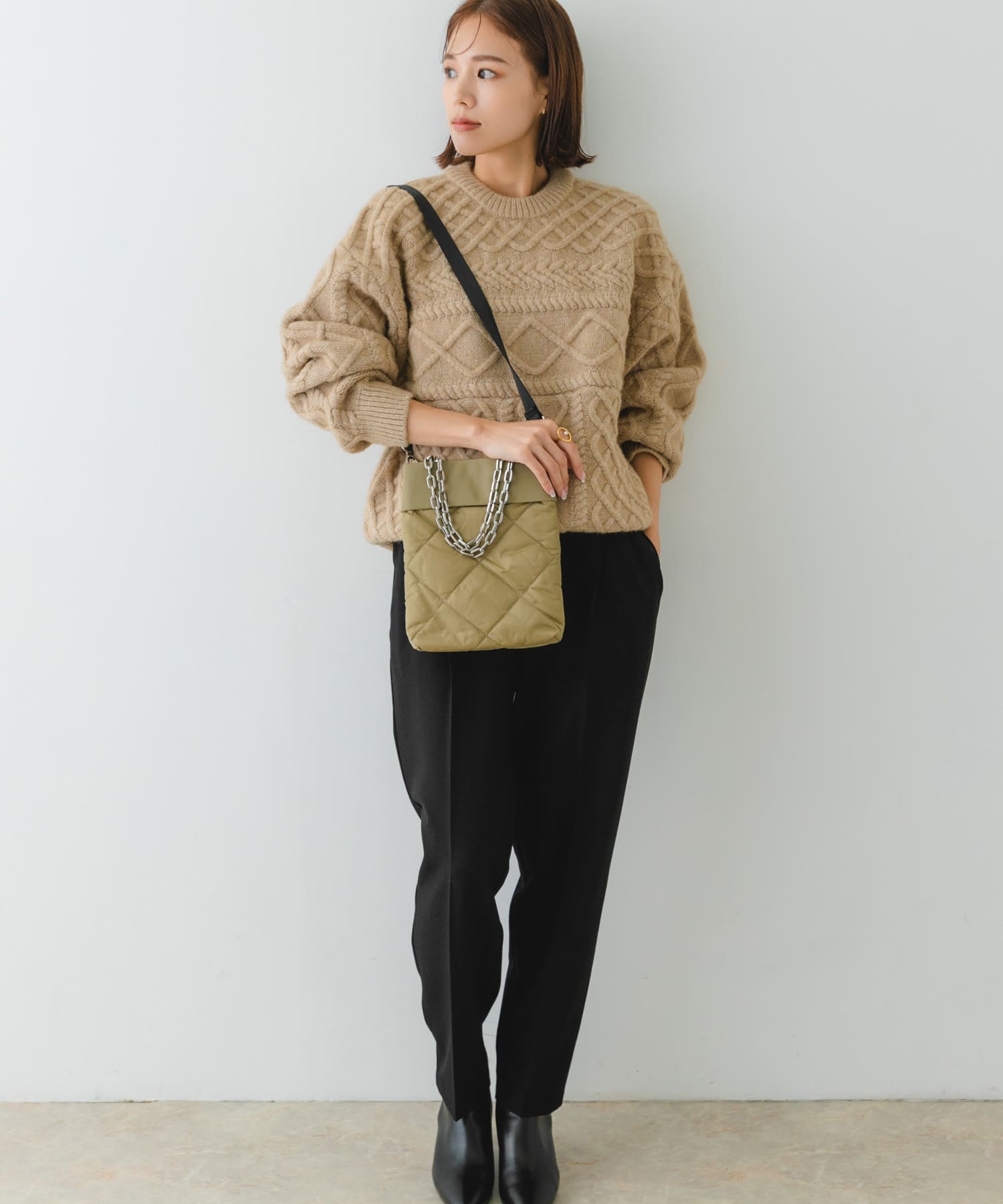 hun RODESKO　Quilting mini キルティングチェーン2wayショルダーバッグ L.KHAKI one