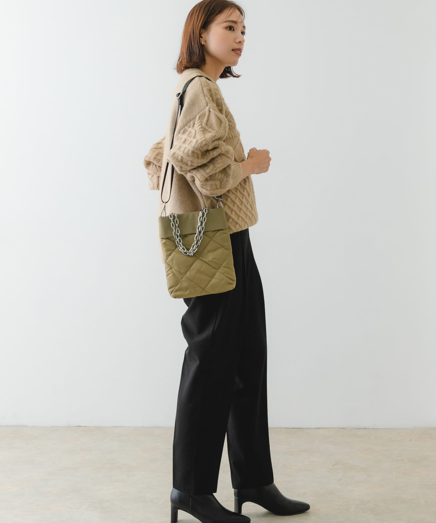 hun RODESKO　Quilting mini キルティングチェーン2wayショルダーバッグ L.KHAKI one