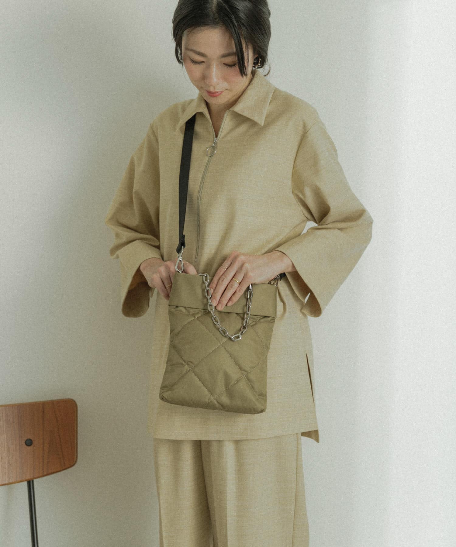hun RODESKO　Quilting mini キルティングチェーン2wayショルダーバッグ L.KHAKI one