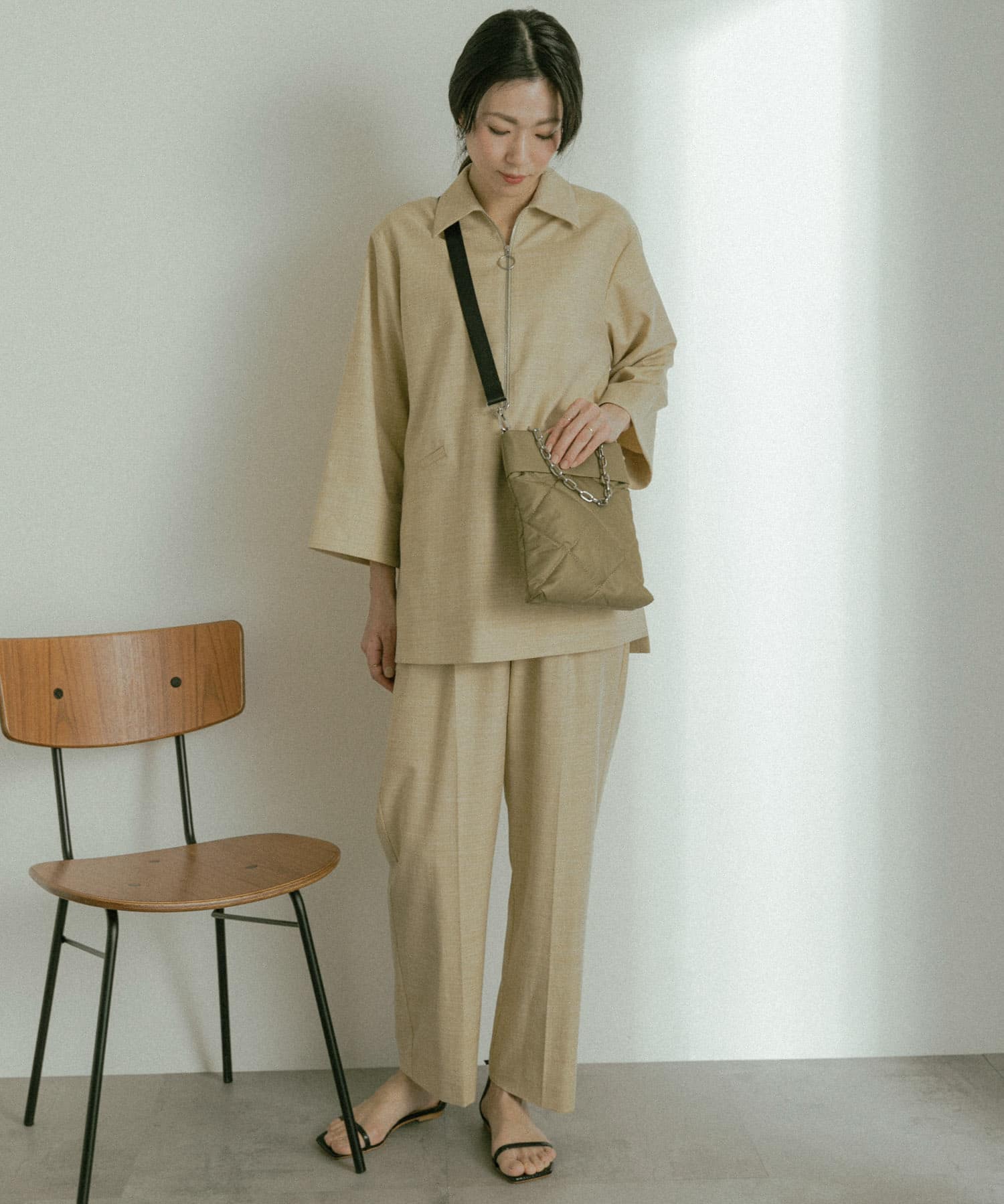 hun RODESKO　Quilting mini キルティングチェーン2wayショルダーバッグ L.KHAKI one