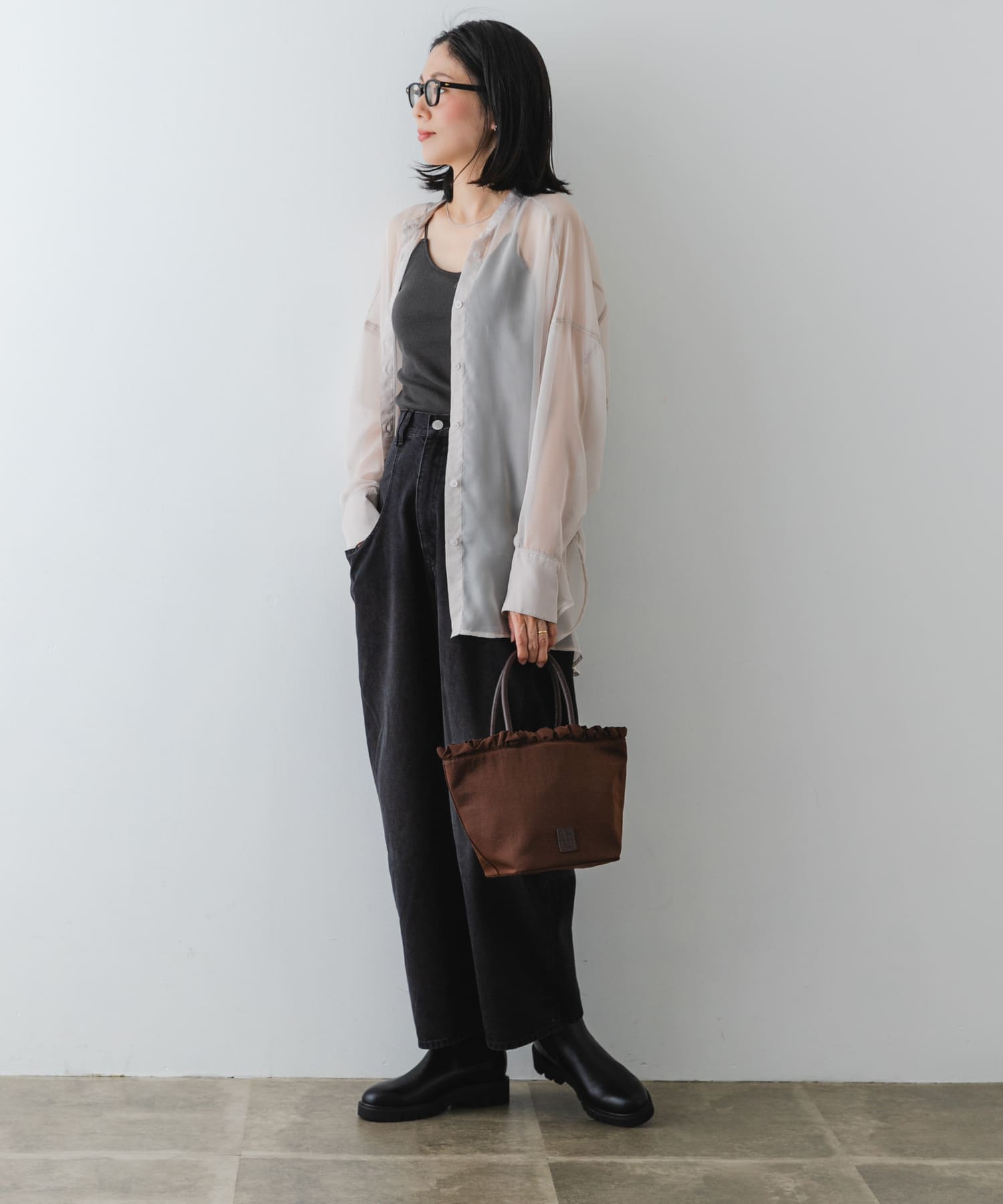 hun RODESKO　Frill Tote BROWN one