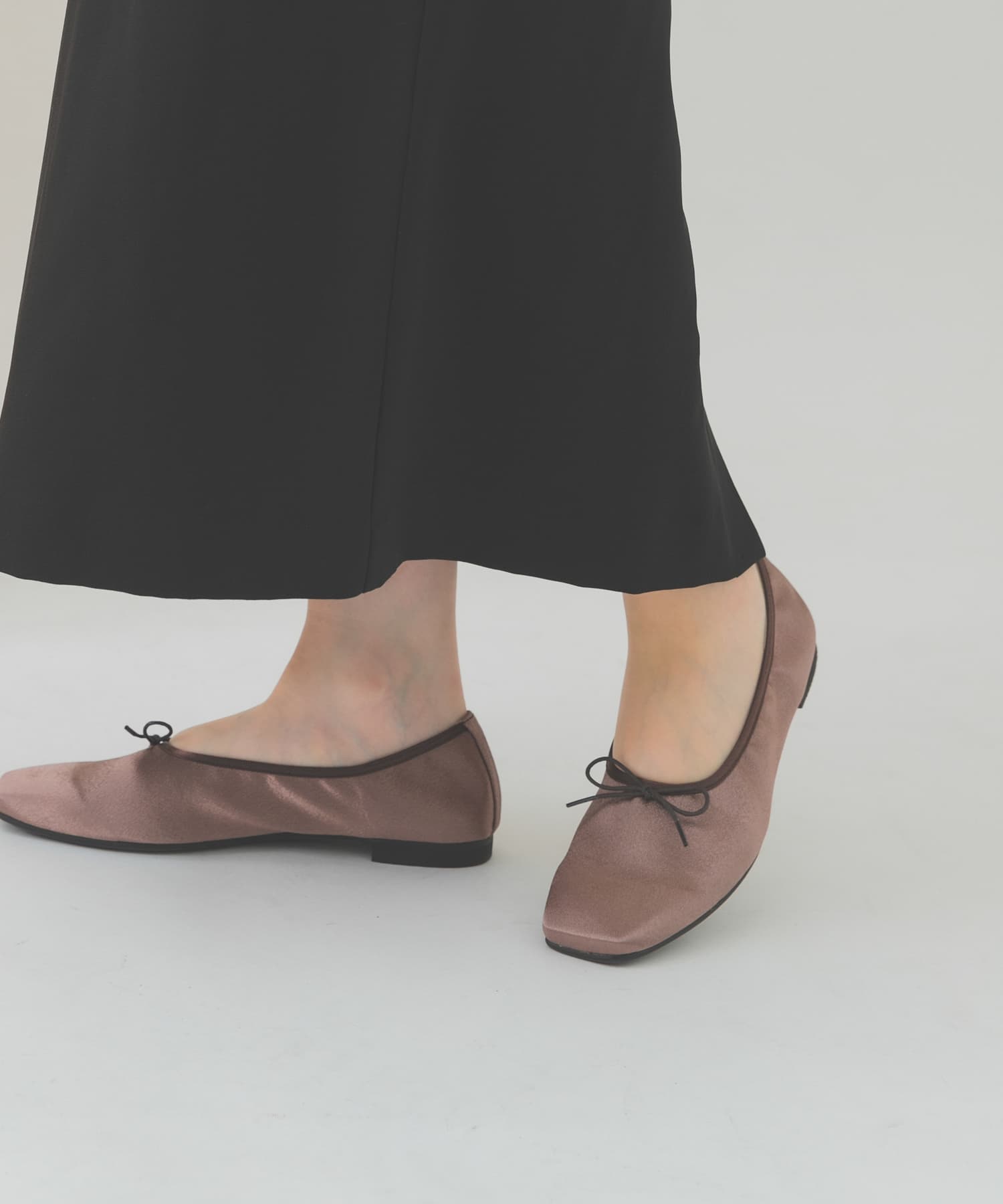 『MADE IN JAPAN』 サテンスクエアトゥバレエシューズ BROWN 36