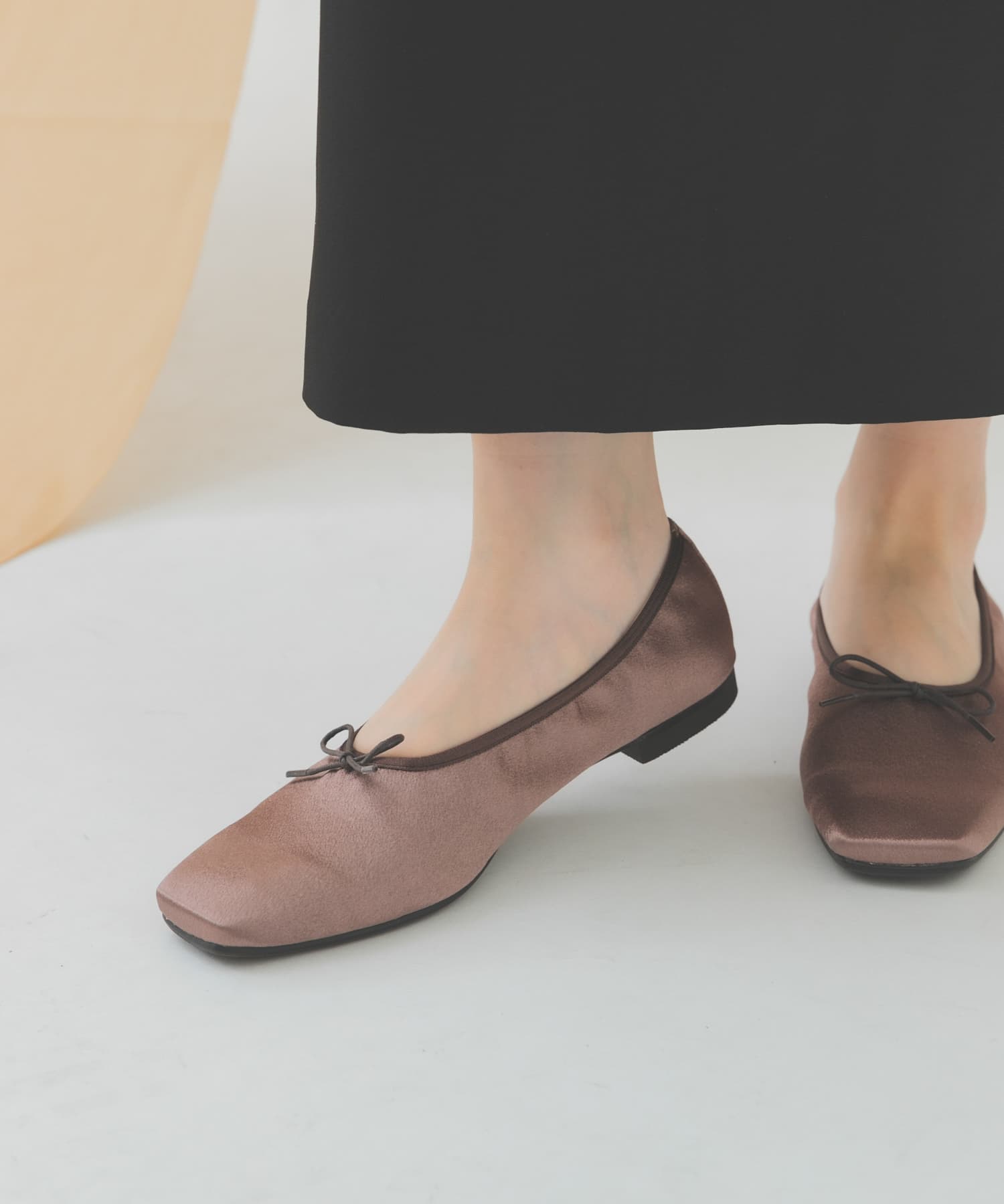 『MADE IN JAPAN』 サテンスクエアトゥバレエシューズ BROWN 36