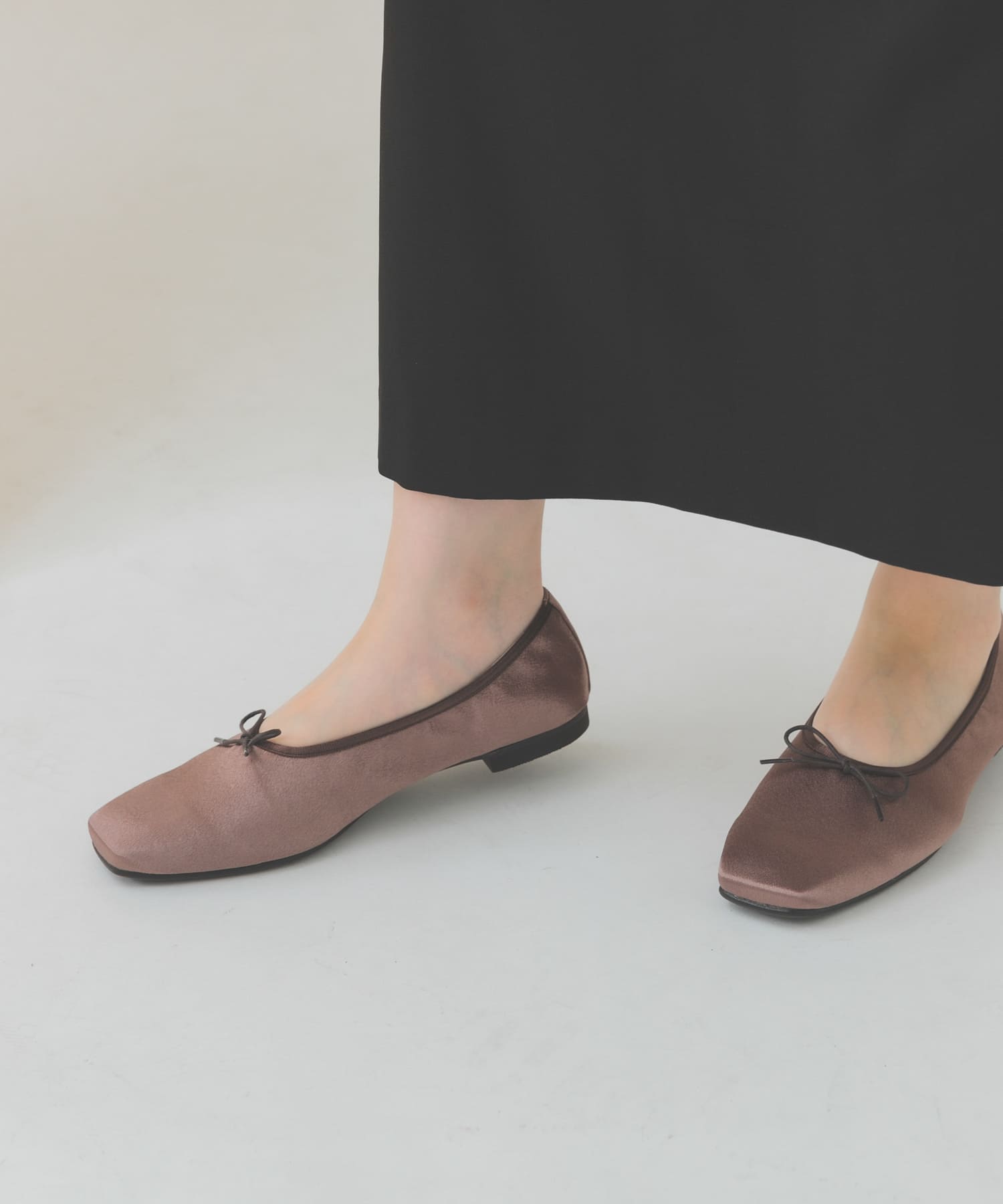 『MADE IN JAPAN』 サテンスクエアトゥバレエシューズ BROWN 36