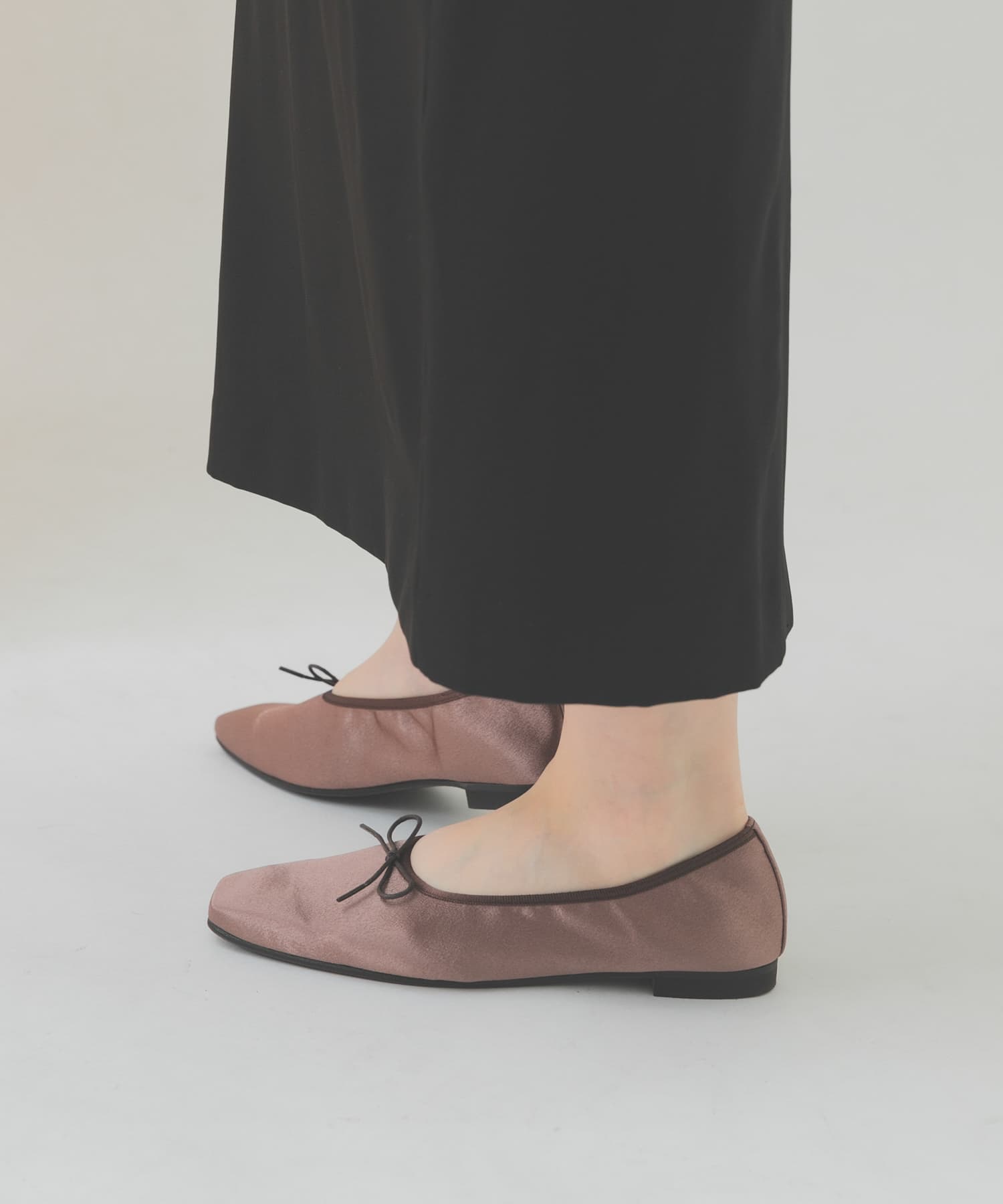 『MADE IN JAPAN』 サテンスクエアトゥバレエシューズ BROWN 36