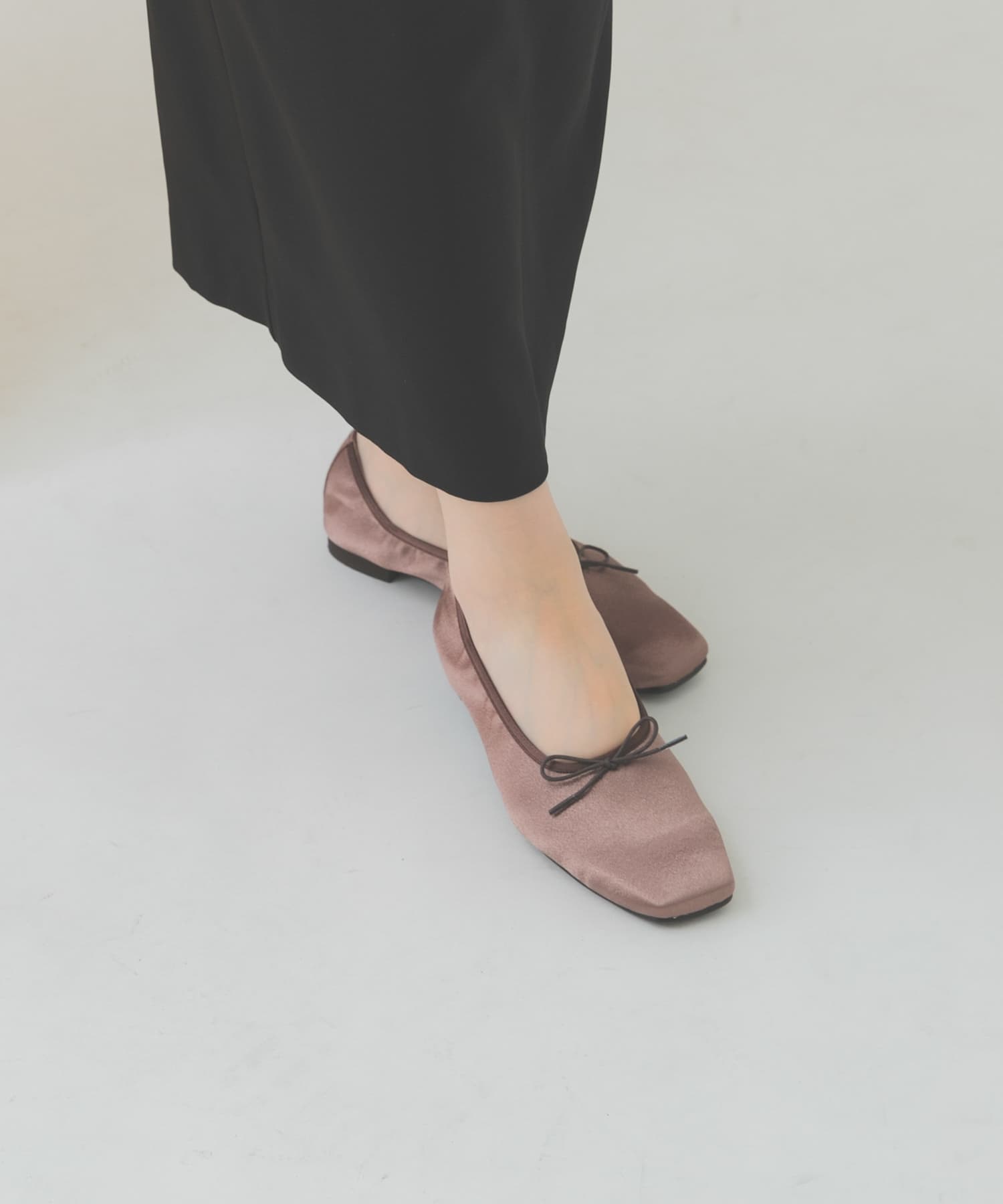『MADE IN JAPAN』 サテンスクエアトゥバレエシューズ BROWN 36