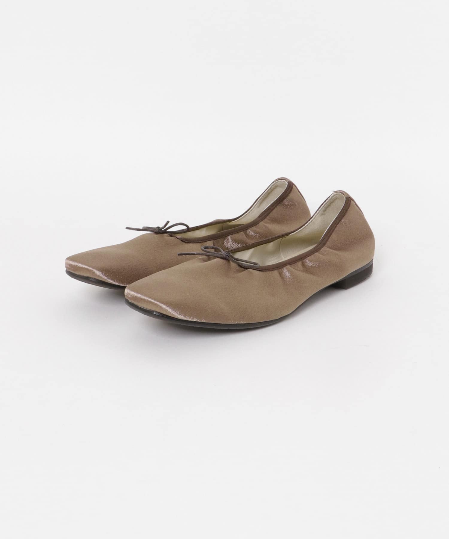 『MADE IN JAPAN』 サテンスクエアトゥバレエシューズ BROWN 36