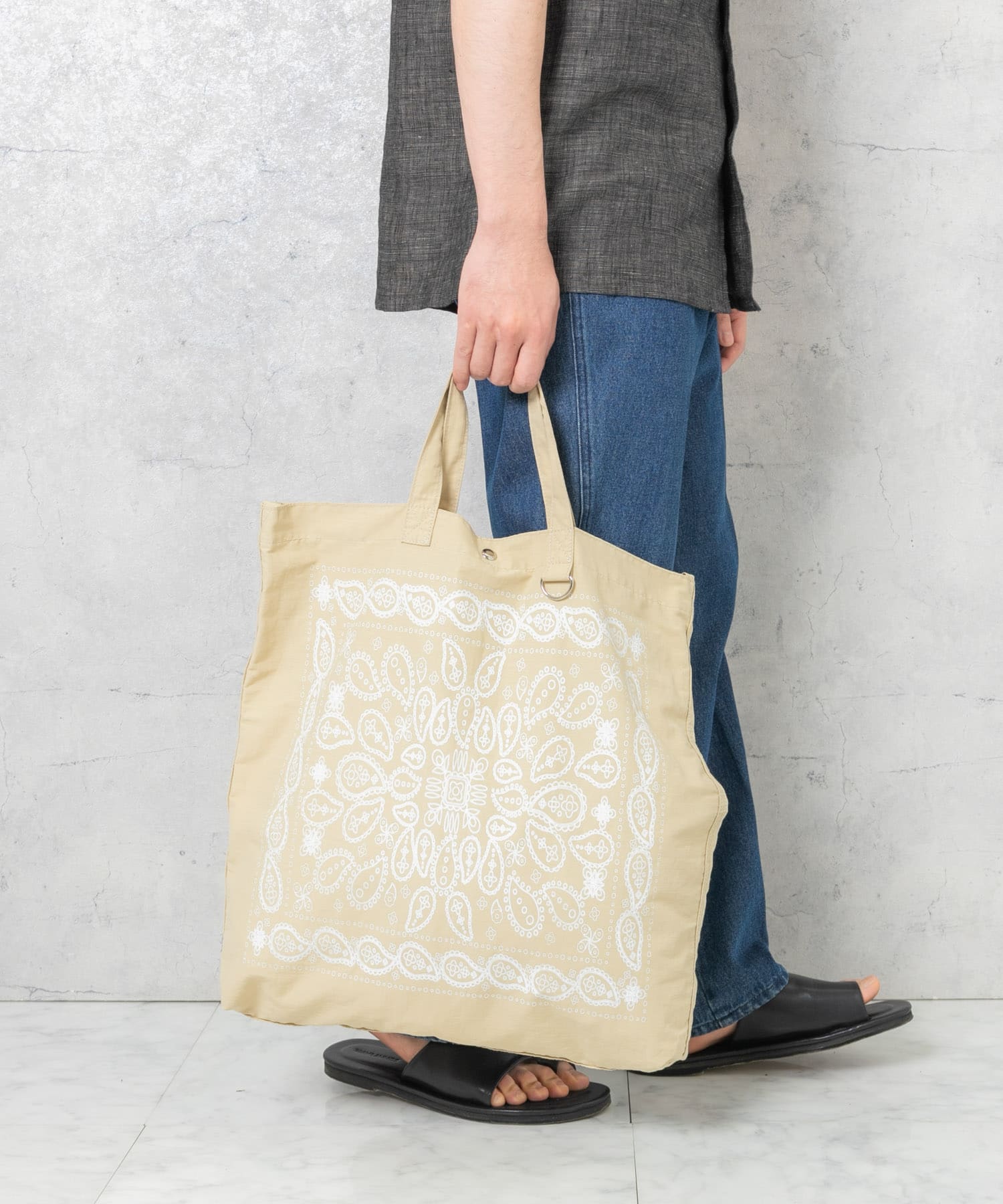 リップストップダブルショルダー柄トート BEIGE one