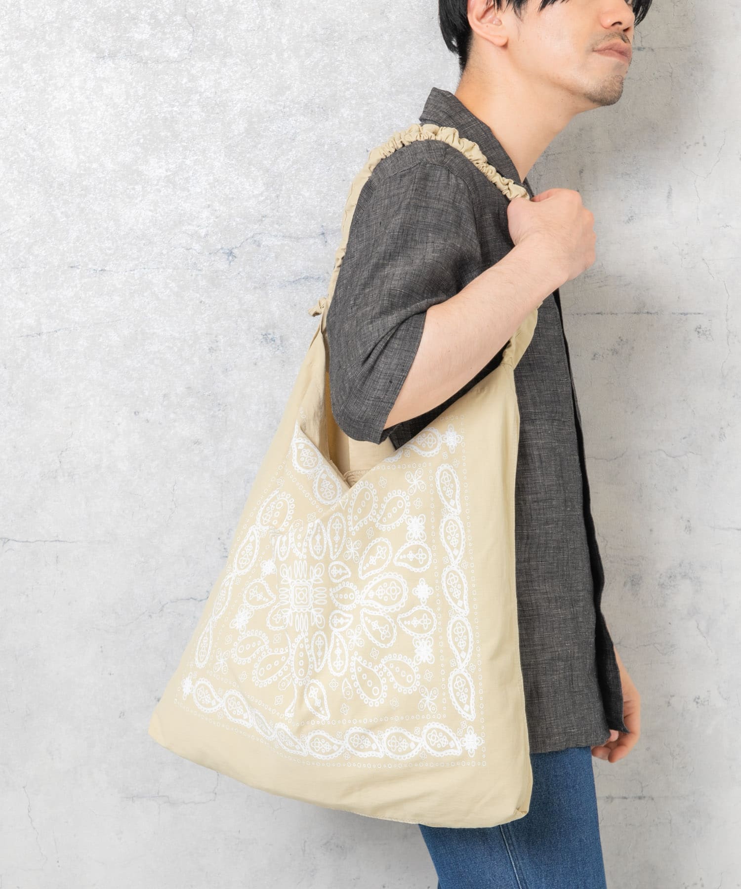 リップストップダブルショルダー柄トート BEIGE one