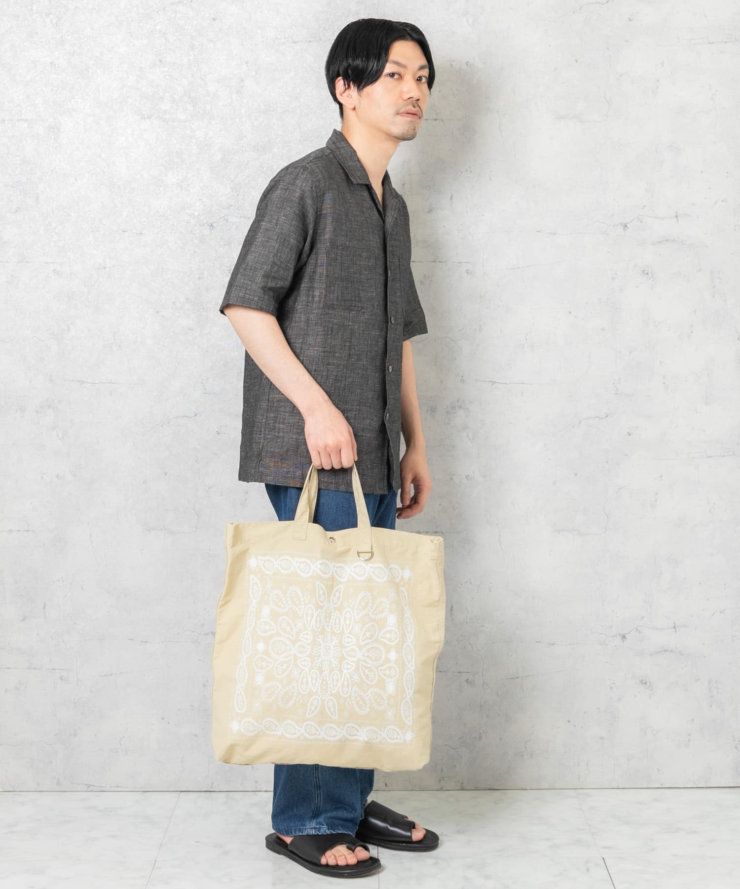 リップストップダブルショルダー柄トート BEIGE one