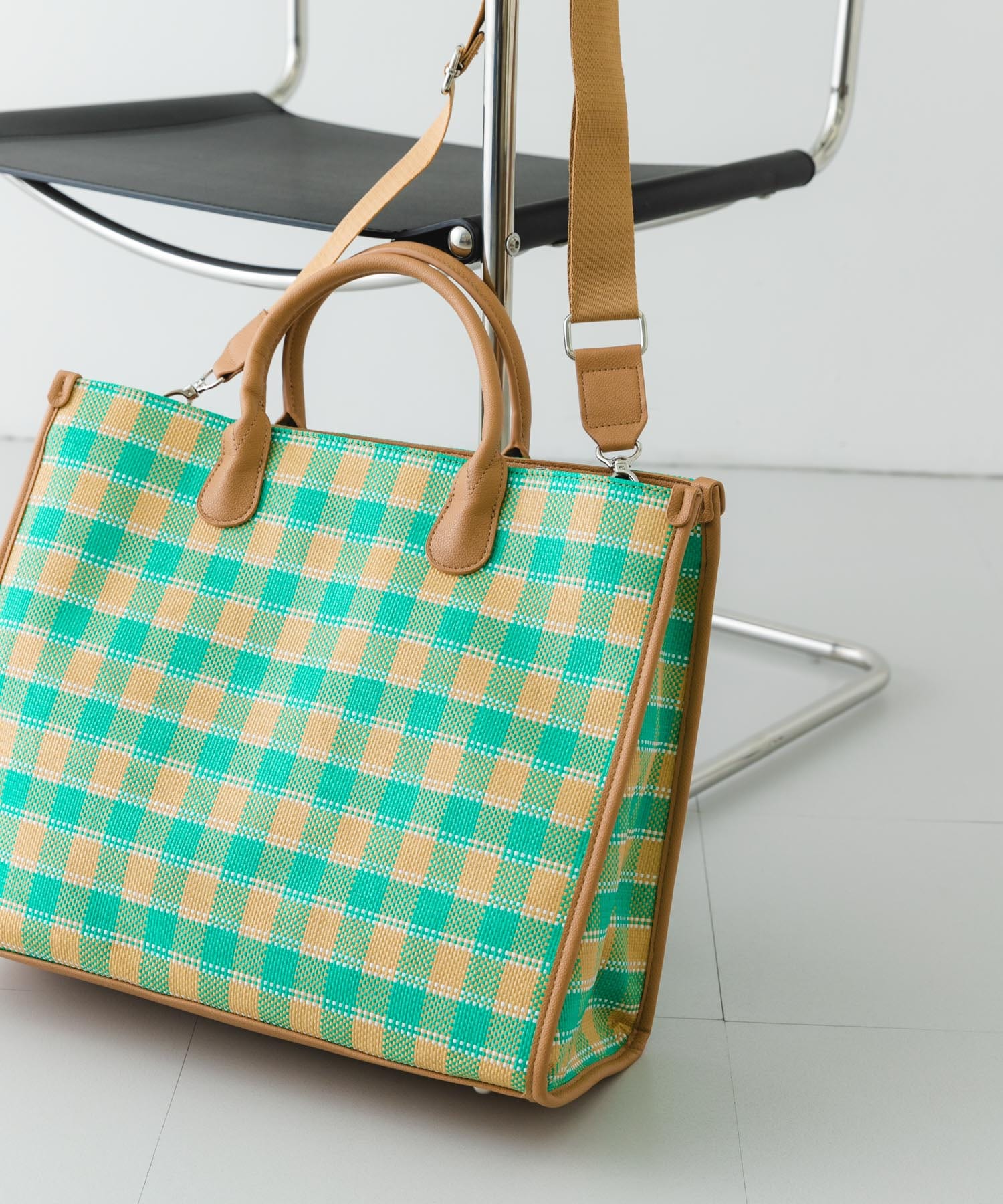 テープショルダービッグトートバッグ GREEN one