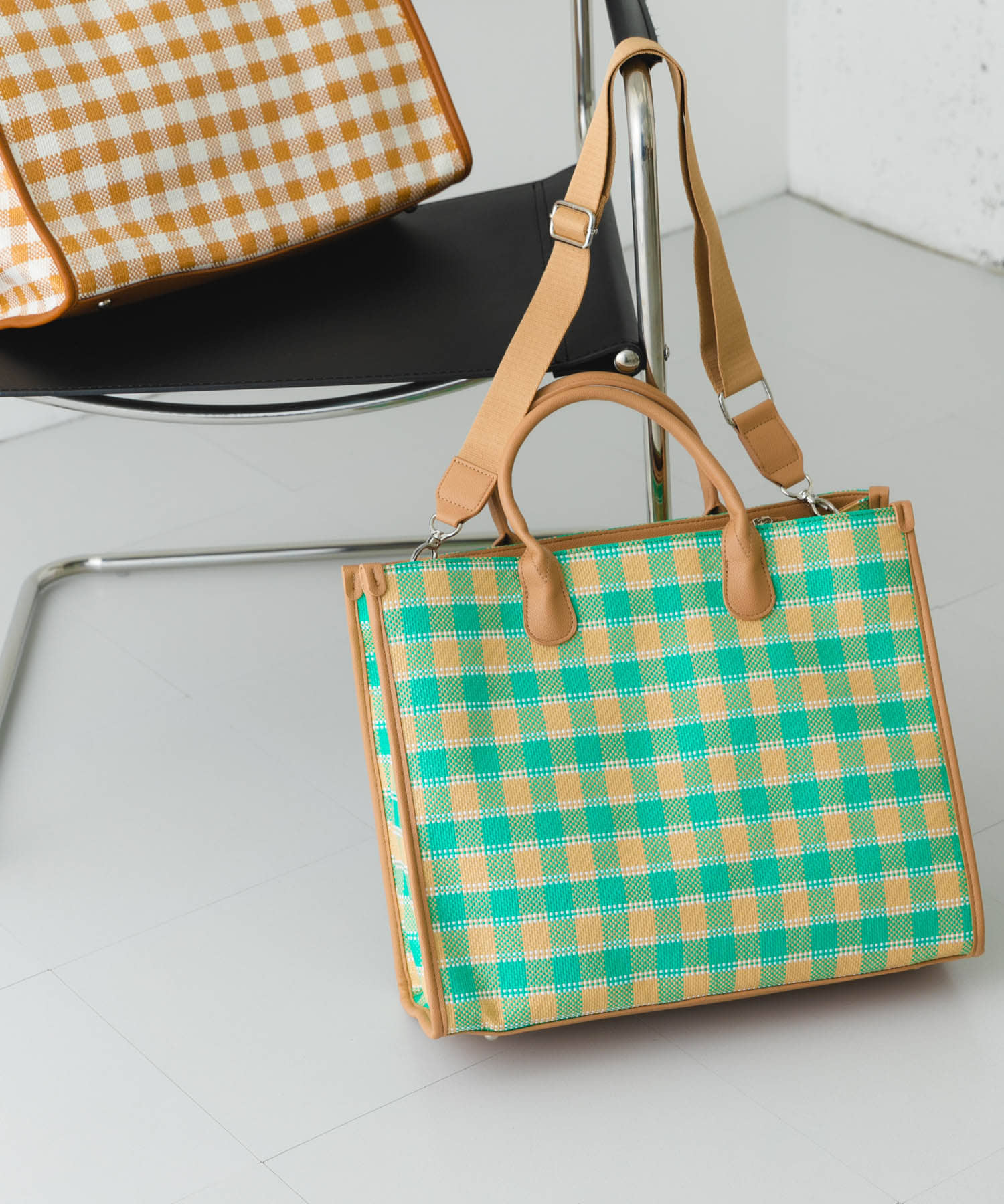 テープショルダービッグトートバッグ GREEN one