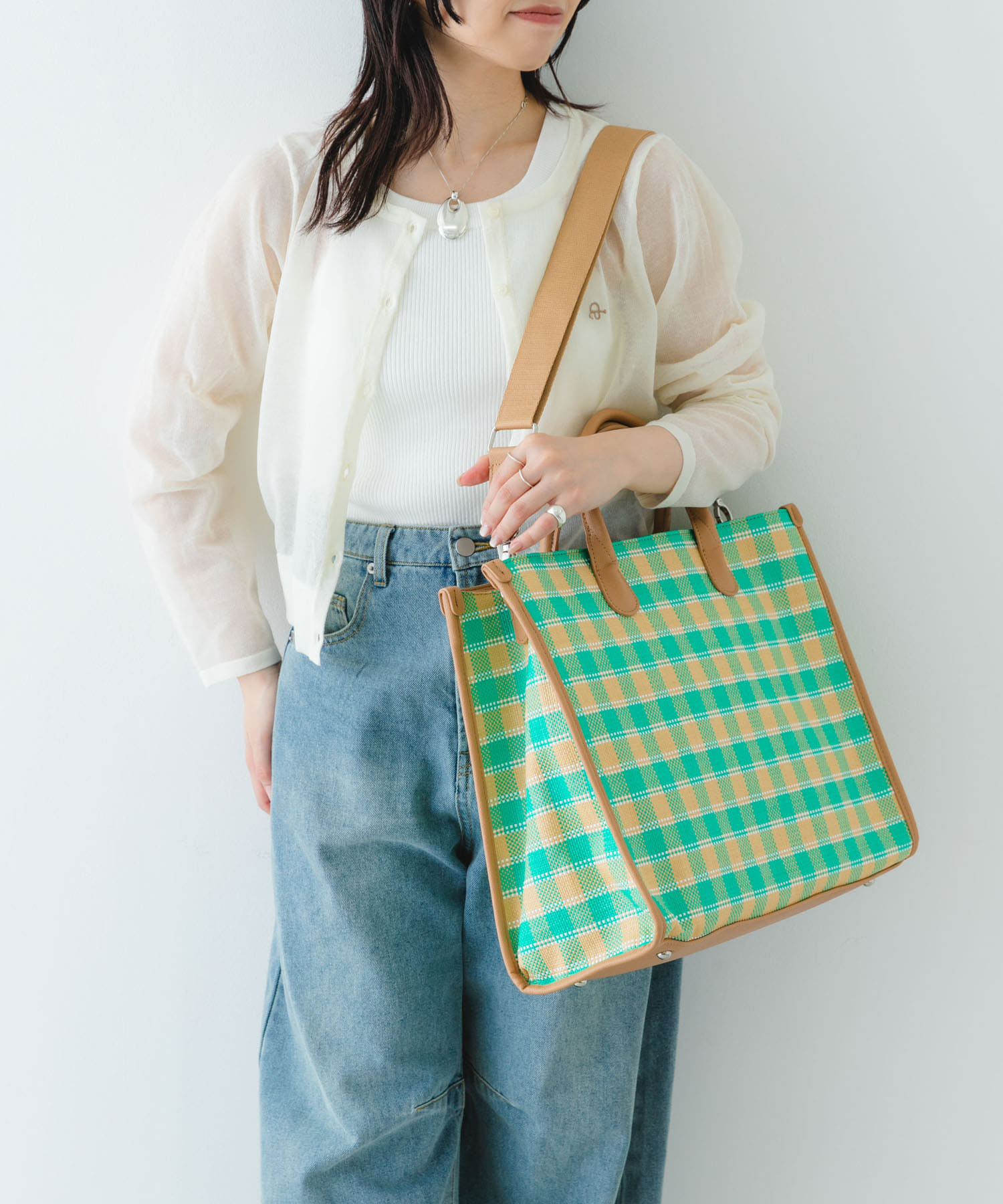 テープショルダービッグトートバッグ GREEN one
