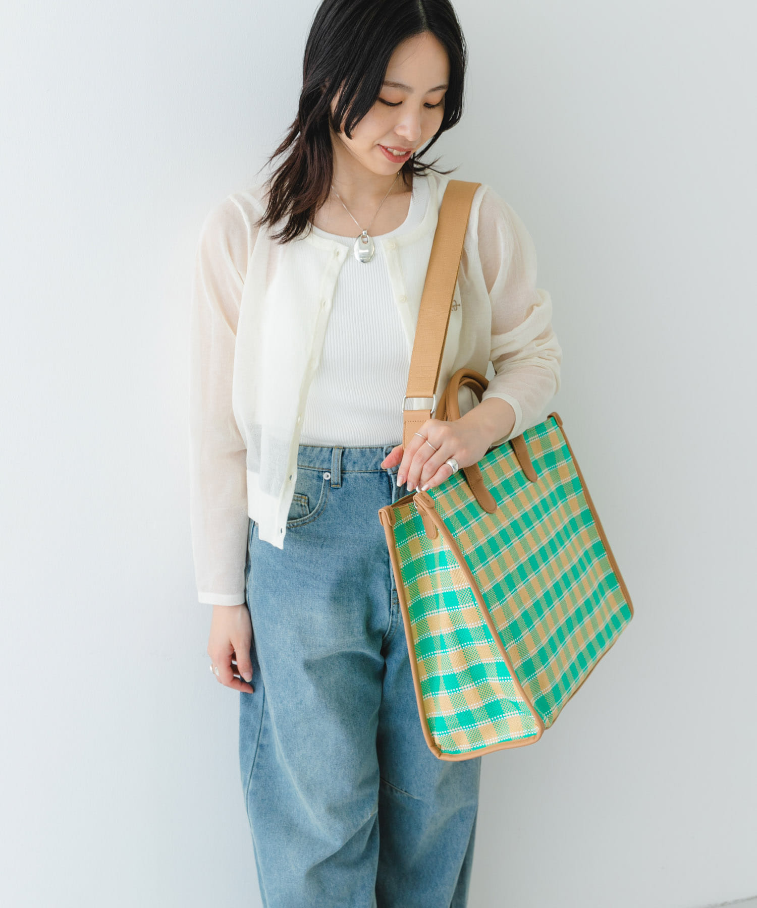 テープショルダービッグトートバッグ GREEN one