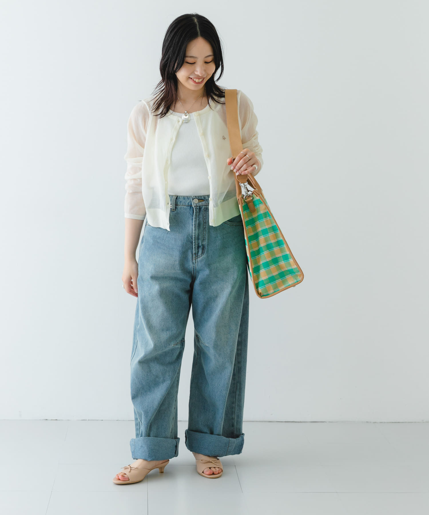 テープショルダービッグトートバッグ GREEN one