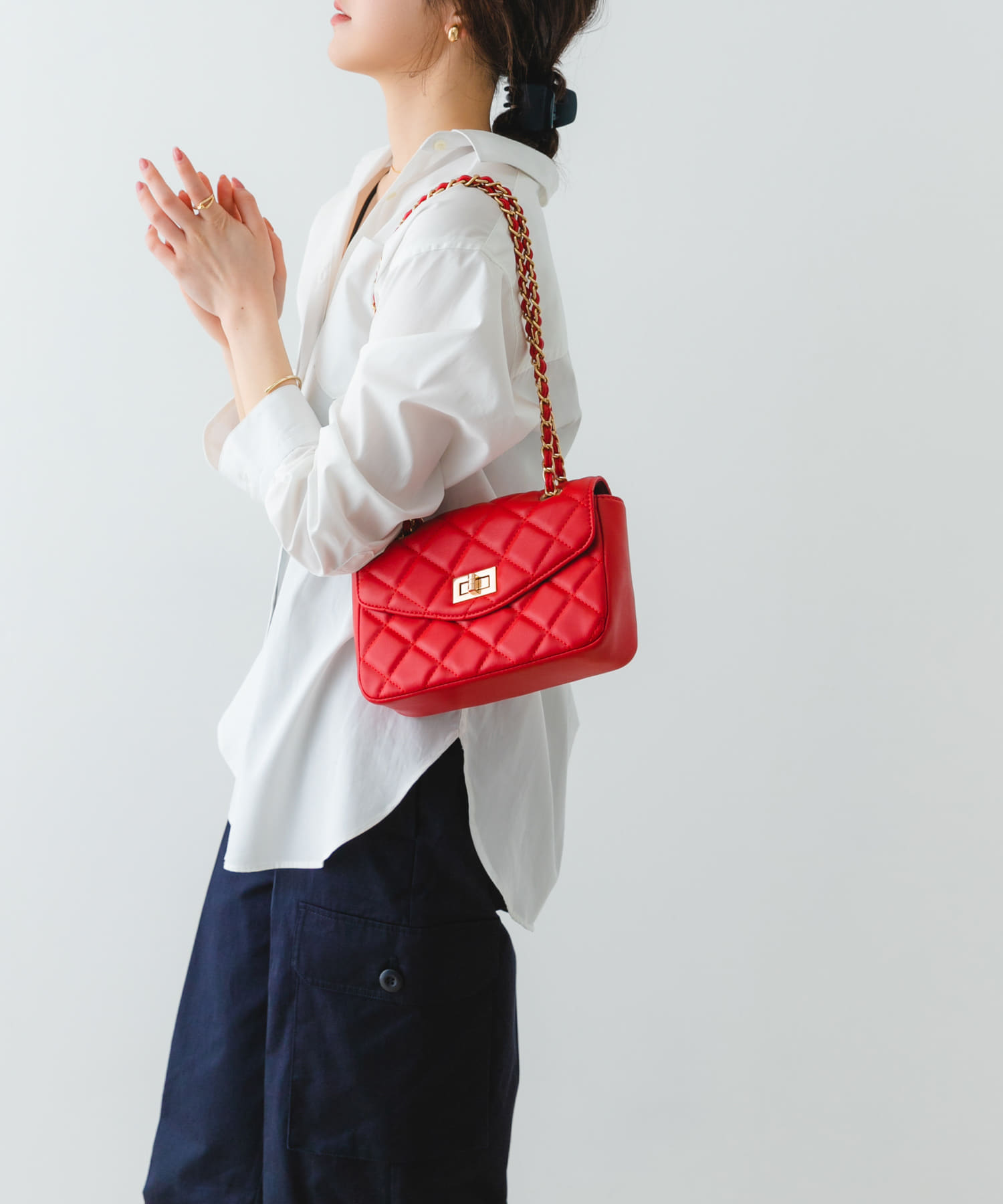 キルティングチェーンショルダーバッグ RED one