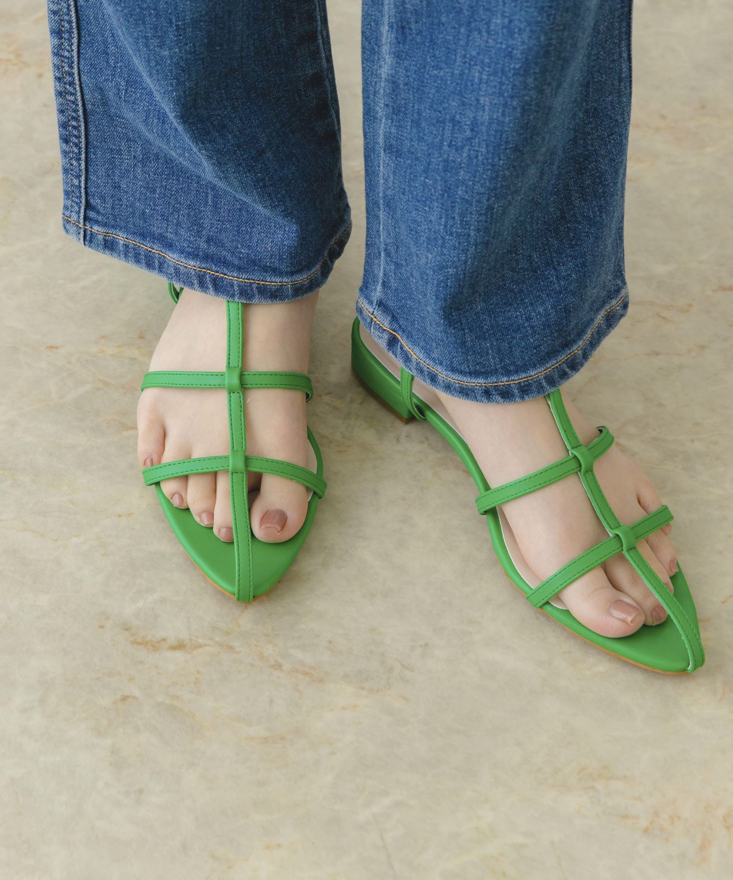 ナローストラップサンダル GREEN 36