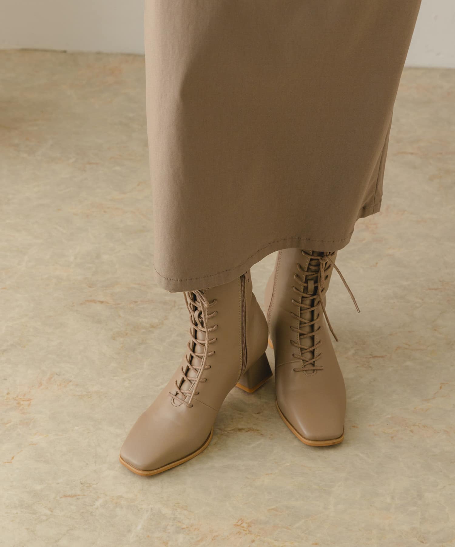 5.5cmレースアップブーツ GREIGE 36