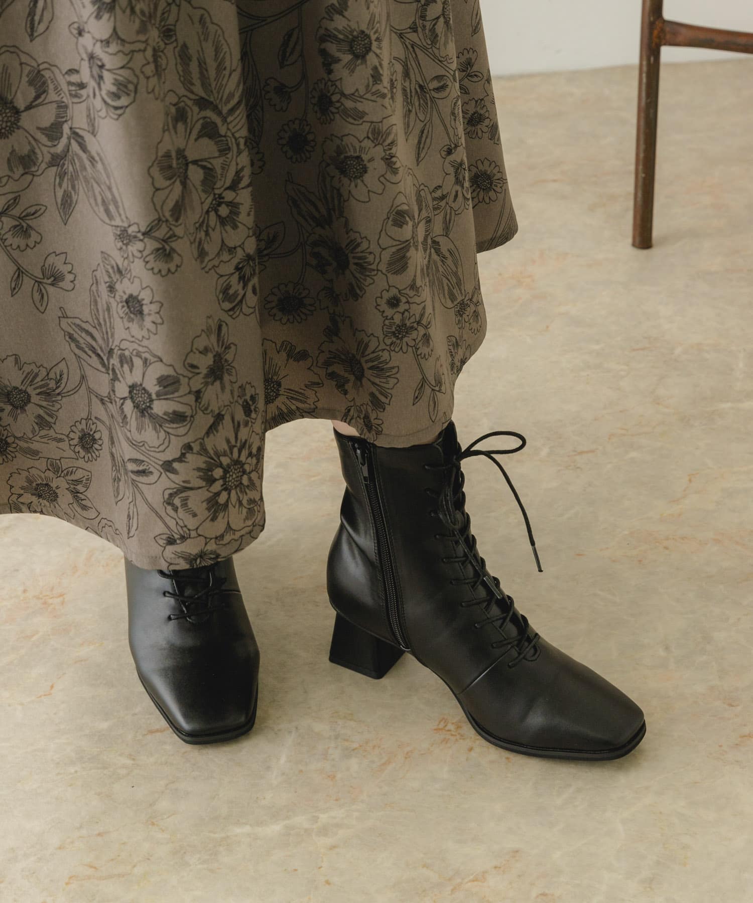 5.5cmレースアップブーツ BLACK 36