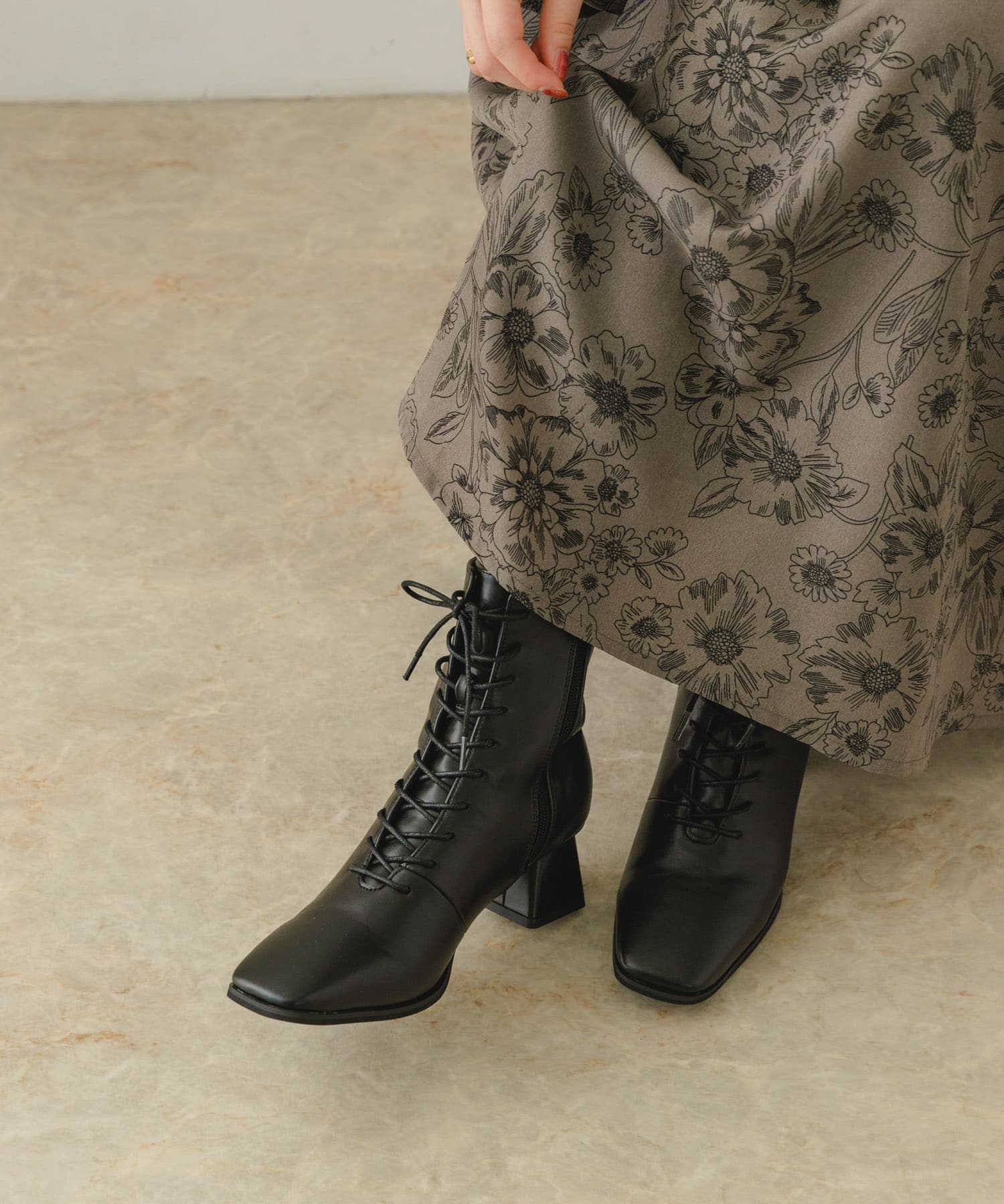 5.5cmレースアップブーツ BLACK 36