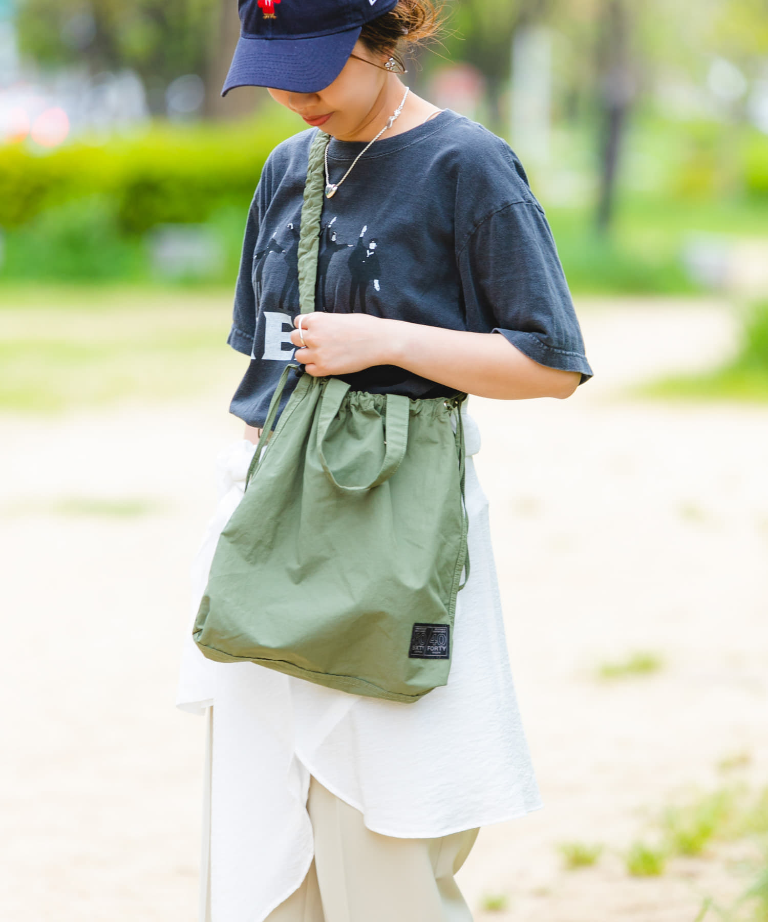 『ユニセックス』ミニロクヨンギャザーショルダートート KHAKI one