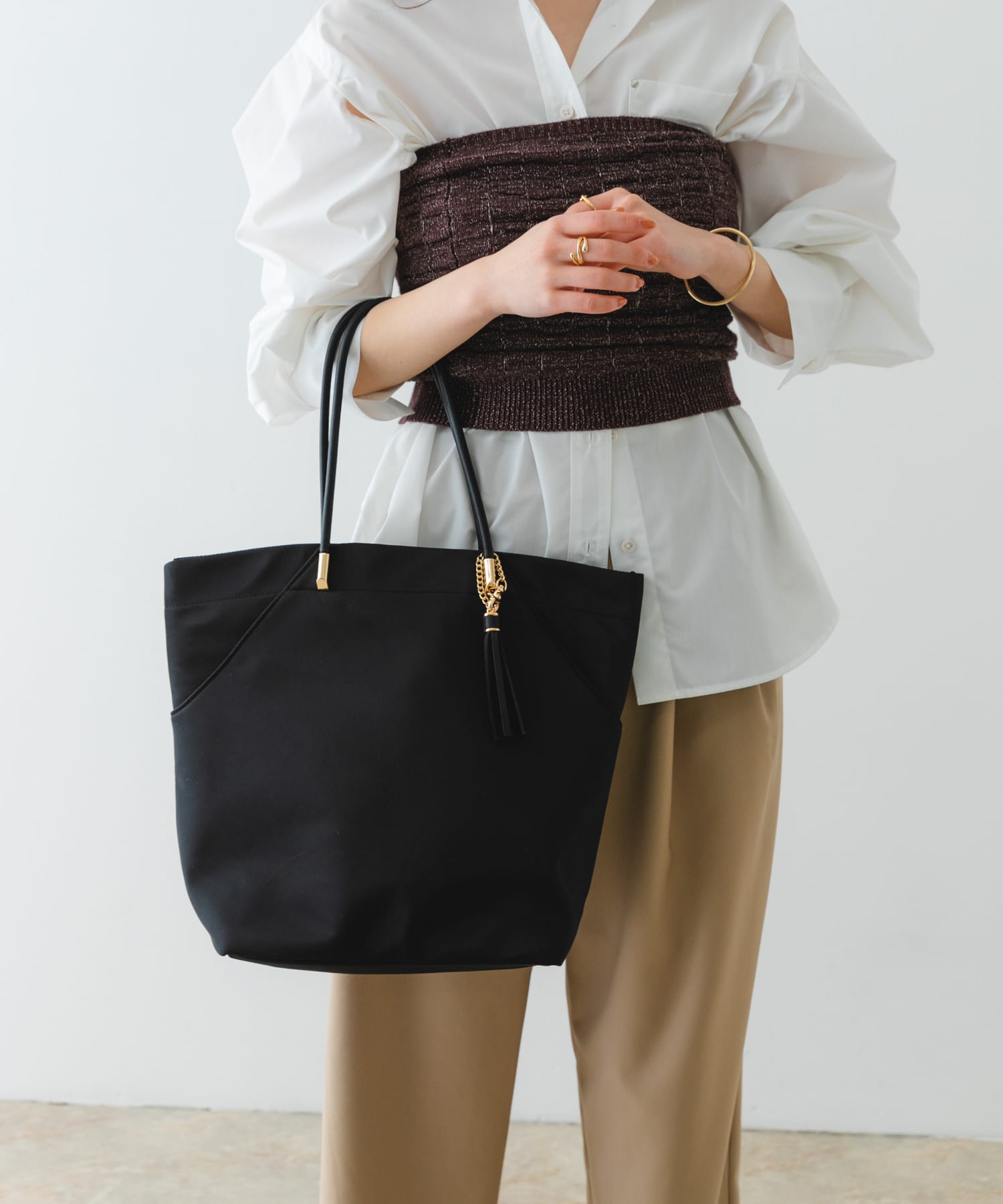 デザインポケットミドルトートバッグ Lsize(one GREIGE): バッグ