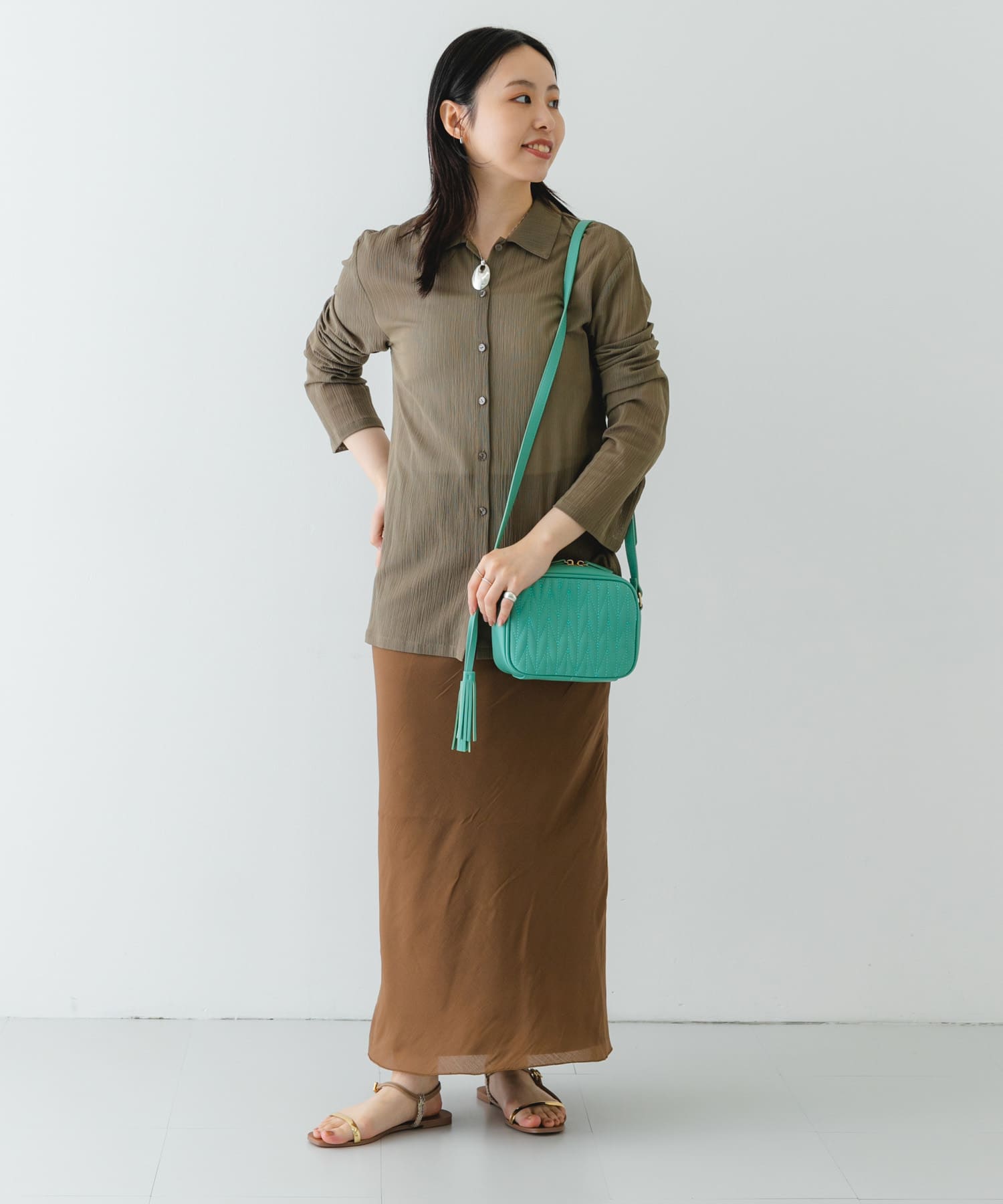 タッセル付ステッチショルダーバッグ MINT one