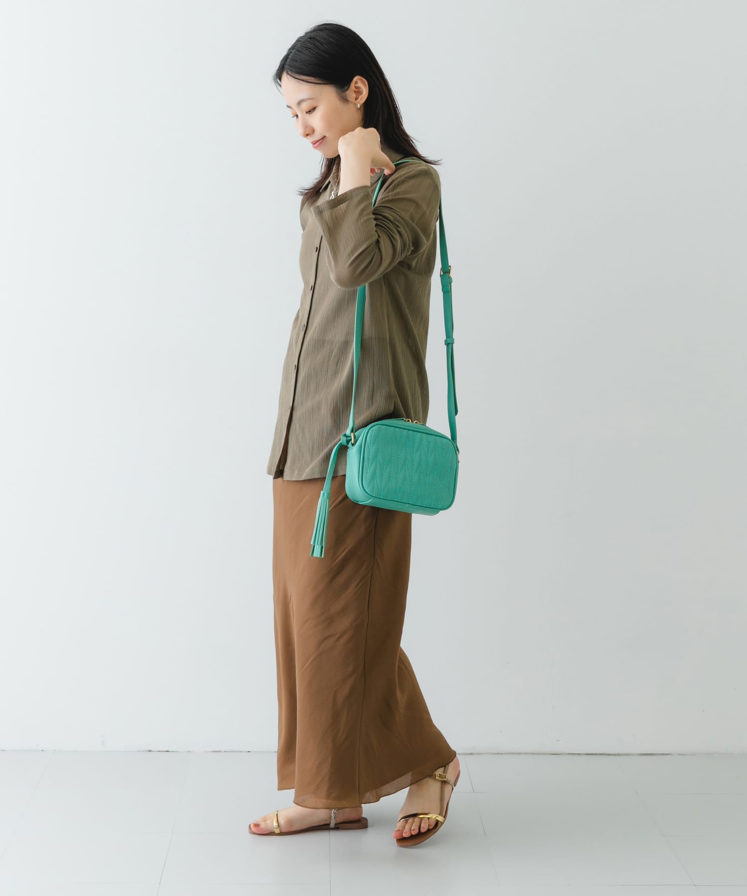 タッセル付ステッチショルダーバッグ MINT one